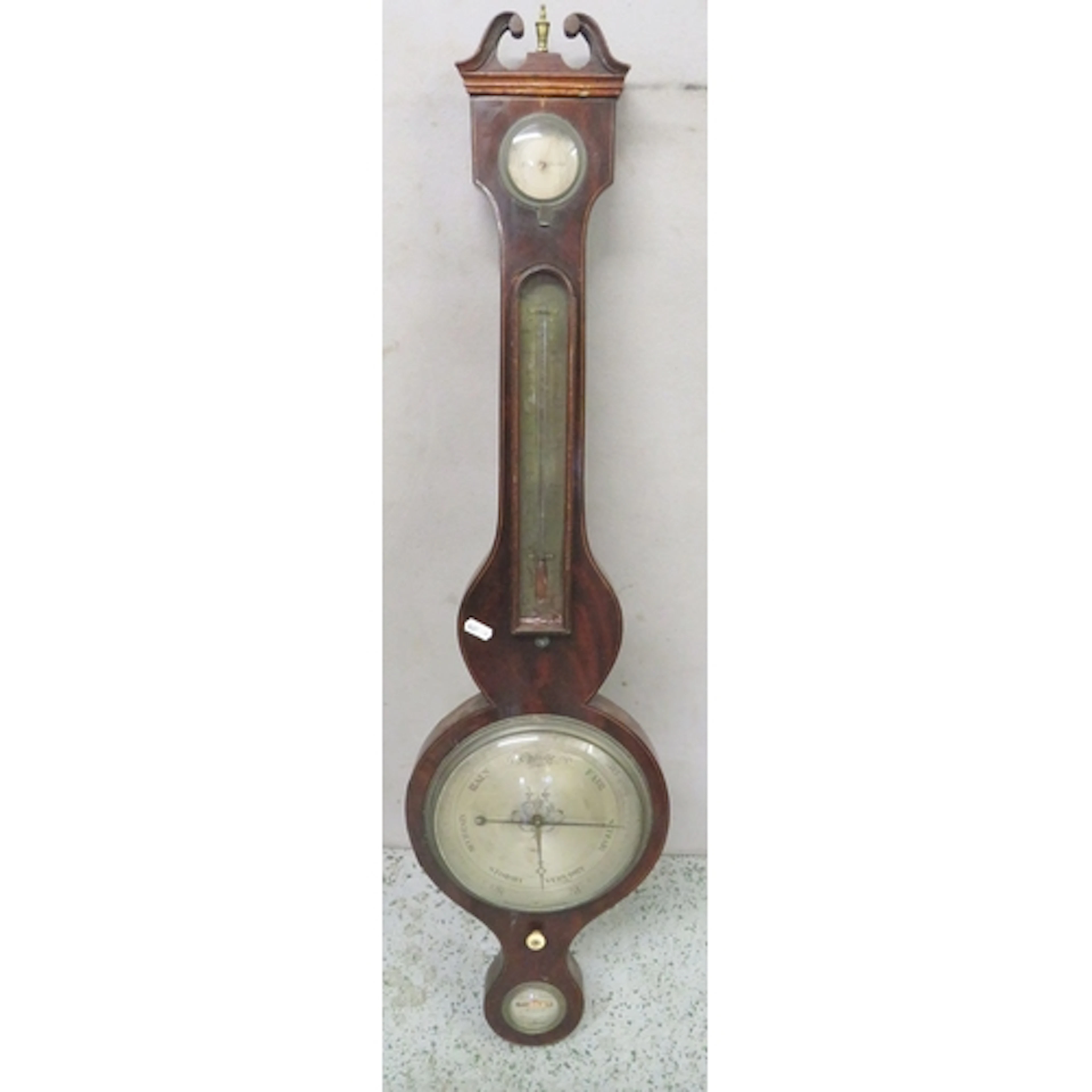 Antique Mahogany Wheel Banjo Barometer, swan neck pediment, ...