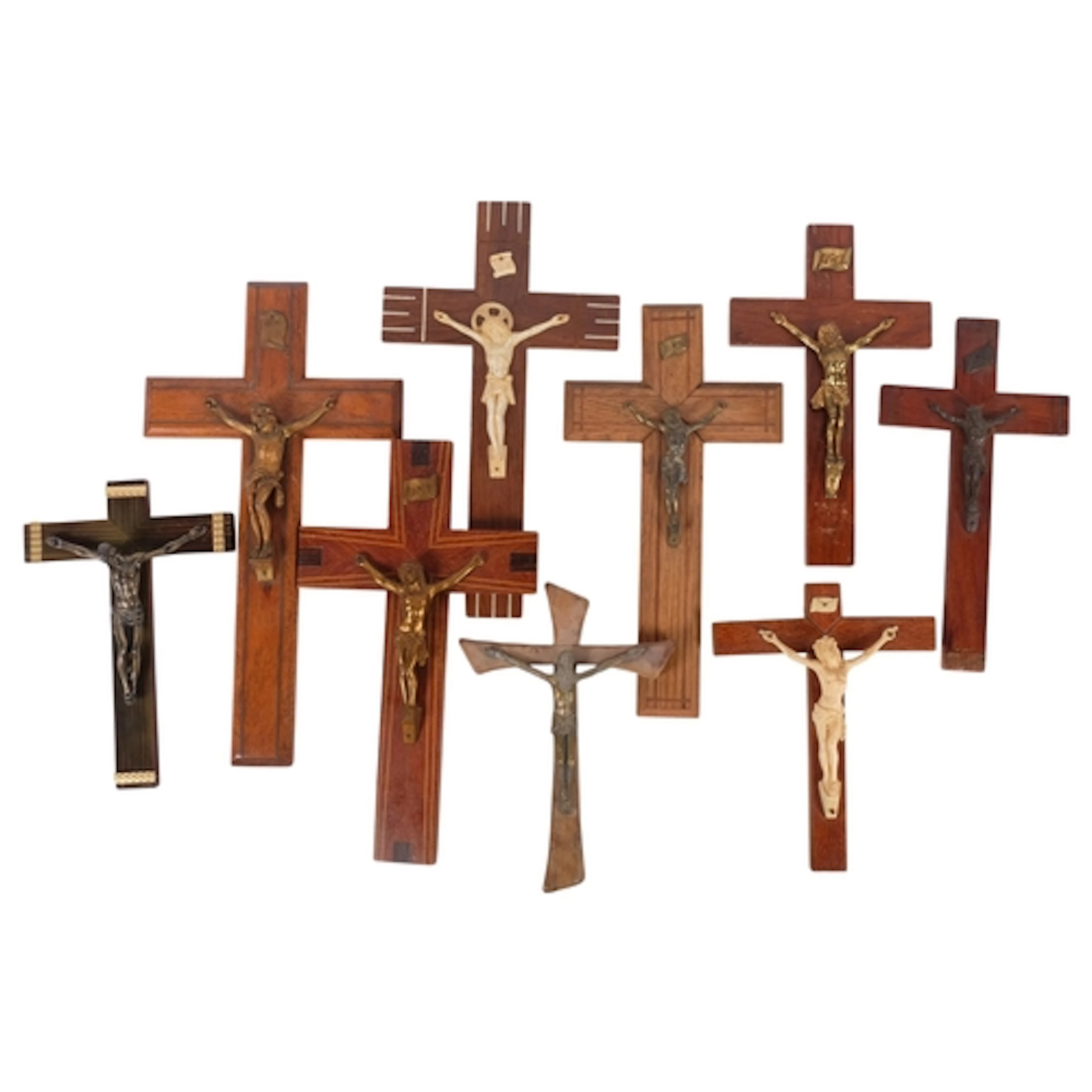 9 various French crucifixes