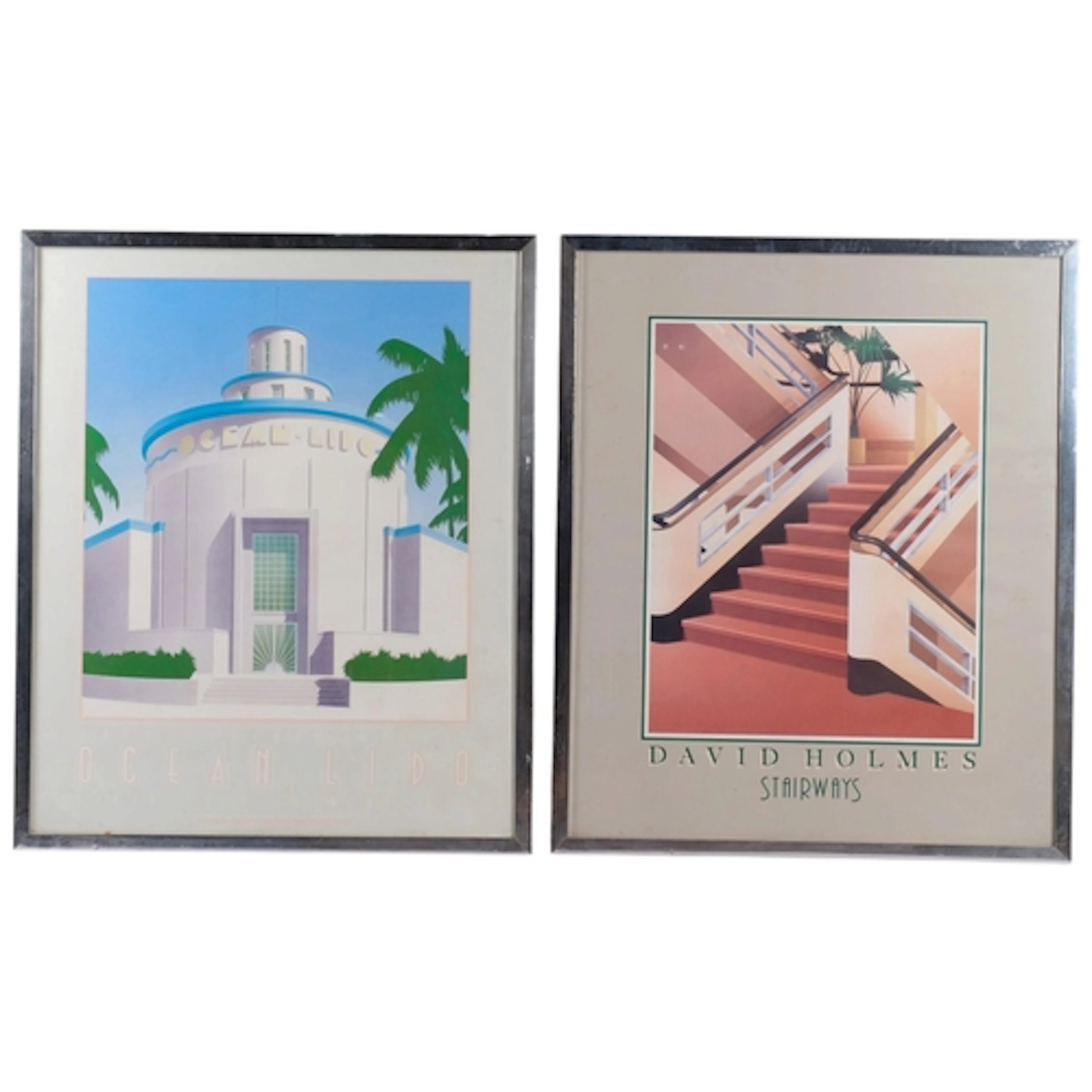 2 Art Deco style framed posters, 1 depicting the ocean lido,...