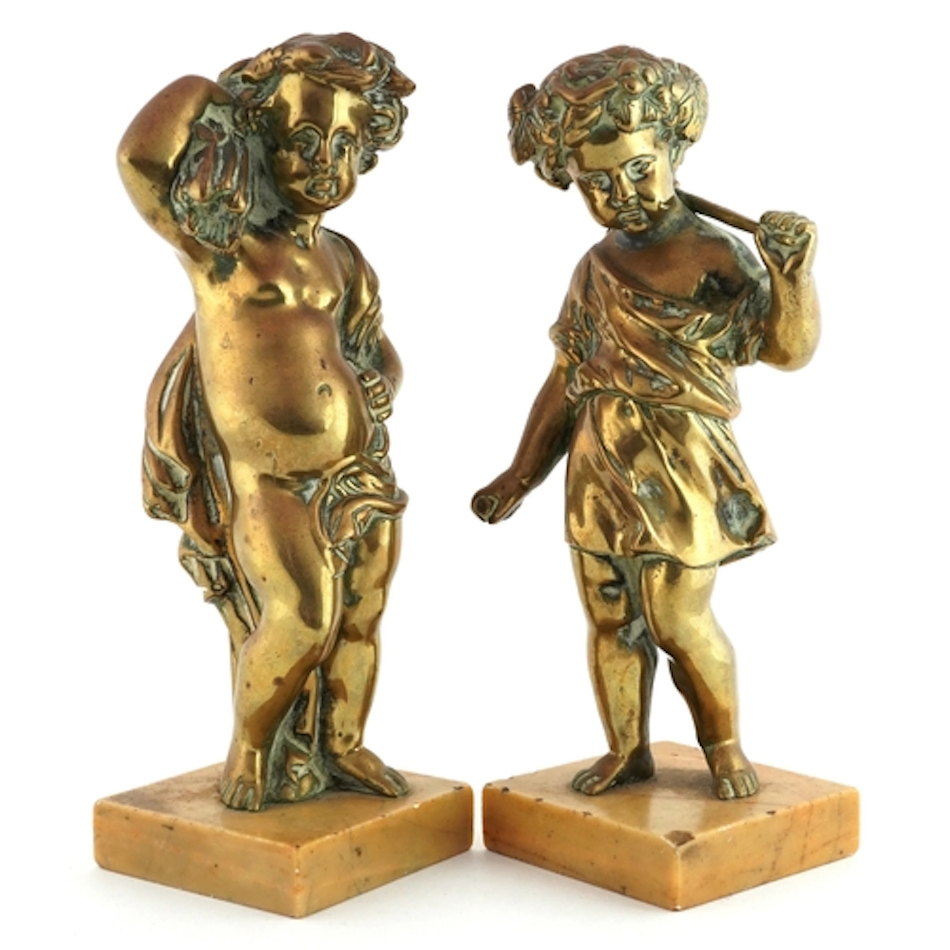 Pair of late 19th century gilt bronze putti figures at harve...
