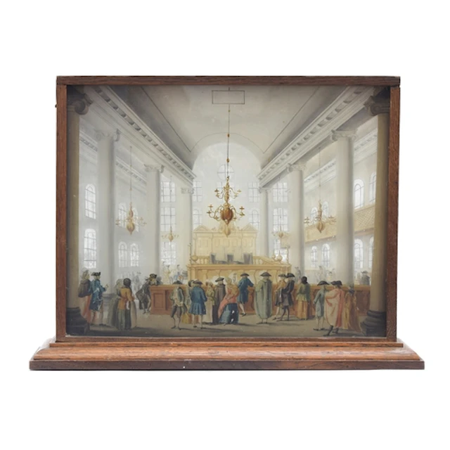 An 18th/early 19th century oak cased diorama depicting an 18...
