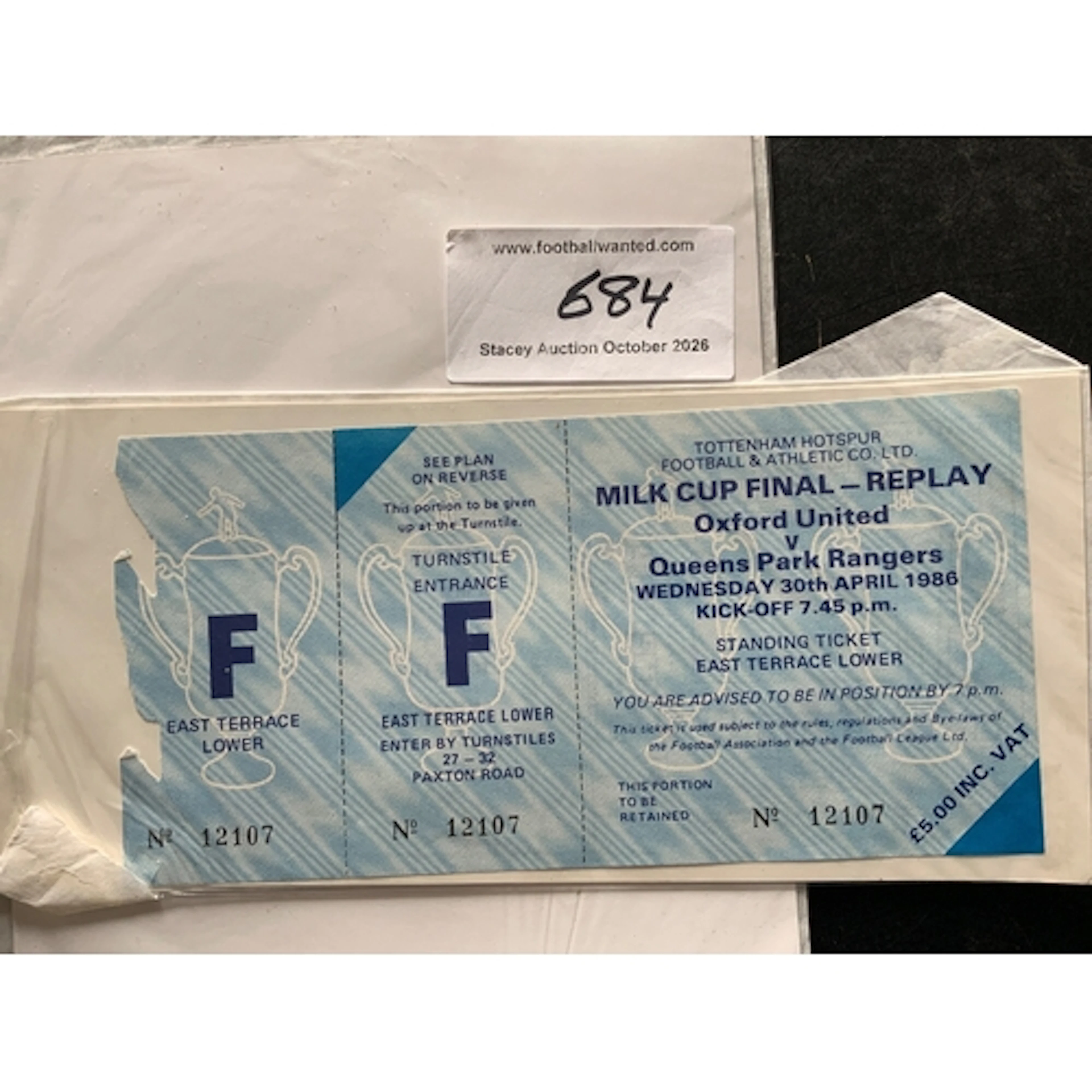 1986 League Cup Final Replay Football Ticket: Oxford United ...