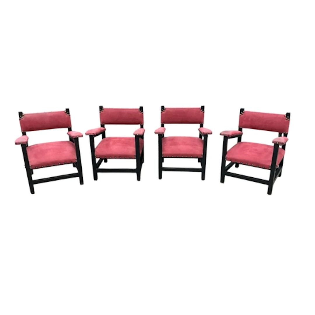 Four Spanish style chairs, width 63cm, depth 56cm, height 76...