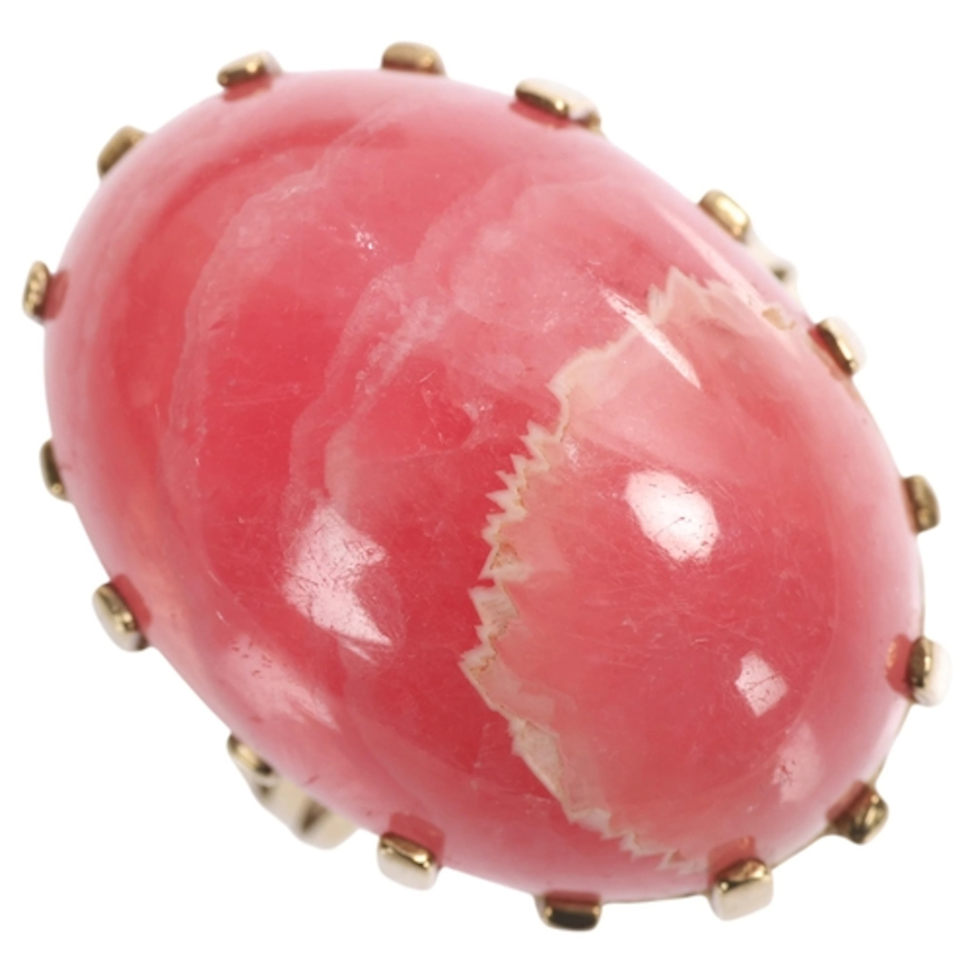 A Continental 8ct gold rhodochrosite dress ring, claw set wi...