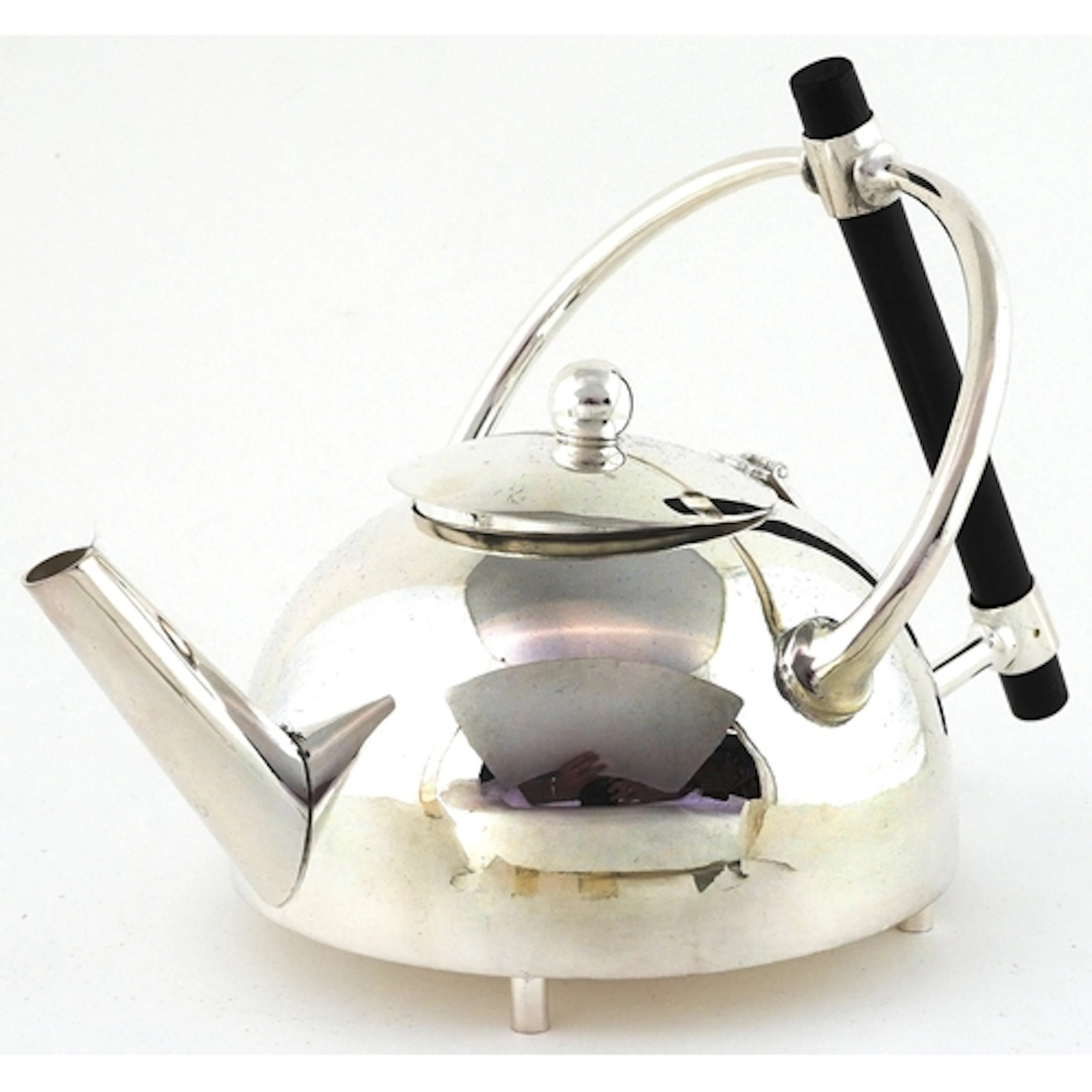 Modernist silver plated teapot with ebonised handle in the s...