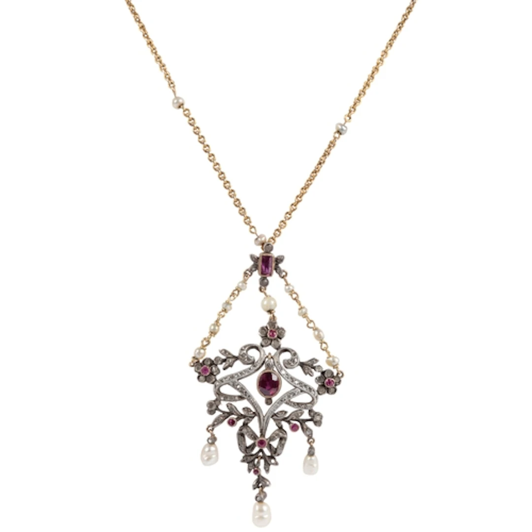 An Edwardian ruby, pearl and diamond pendant, early 20th cen...