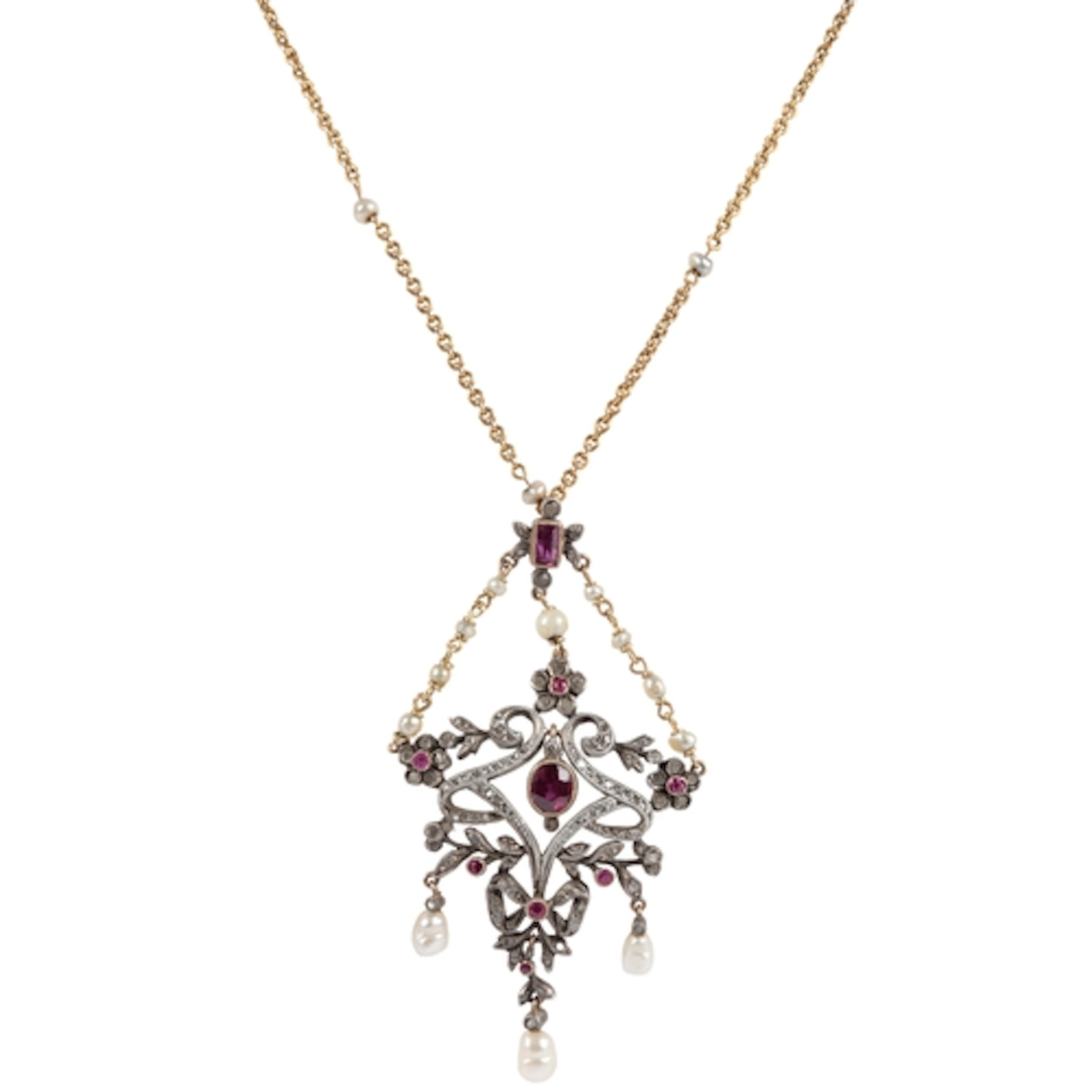 An Edwardian ruby, pearl and diamond pendant, early 20th cen...