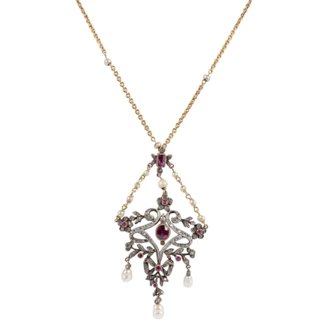 An Edwardian ruby, pearl and diamond pendant, early 20th cen...
