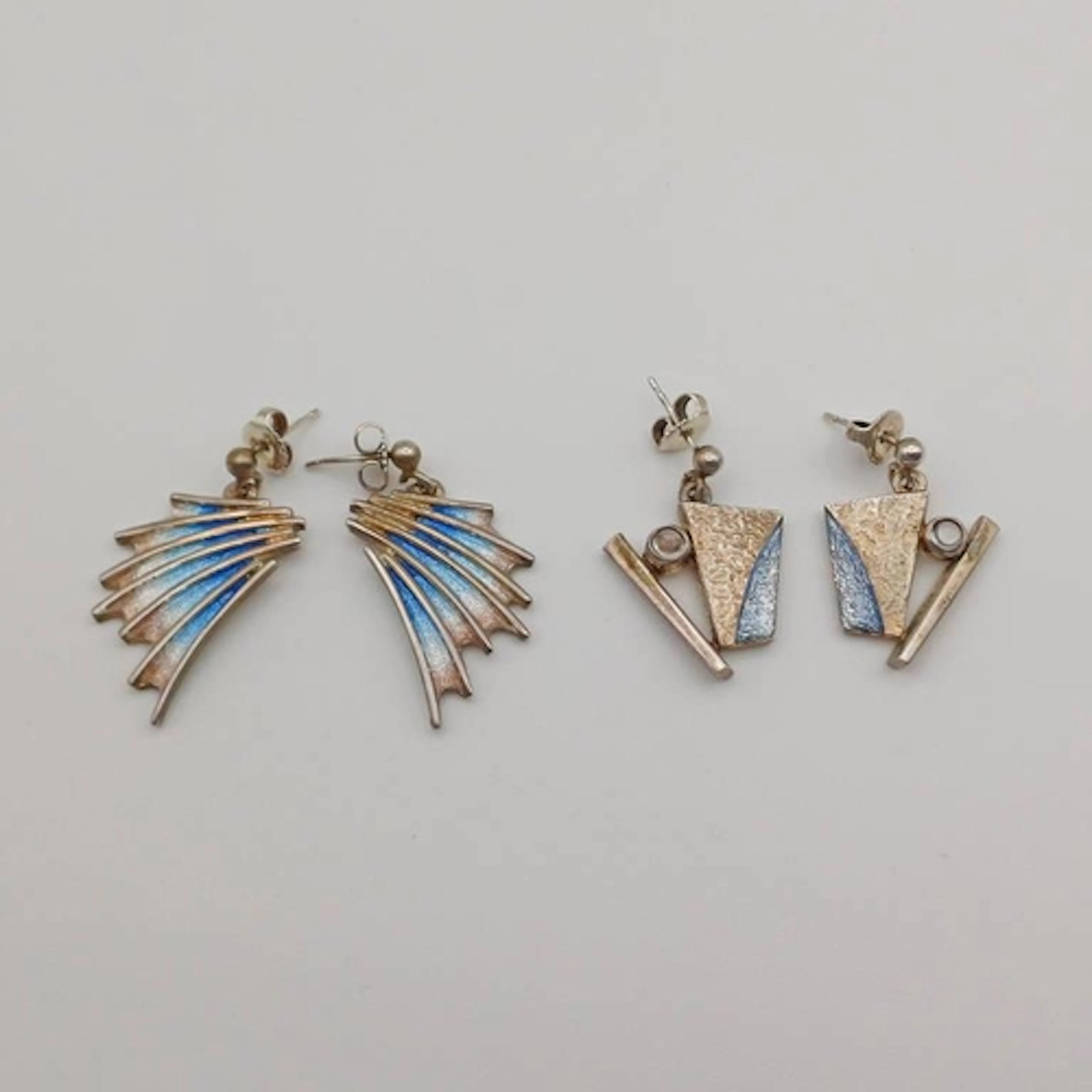 PAIR SHEILA FLEET SILVER & ENAMEL EARRINGS & SHEILA FLEET SI...