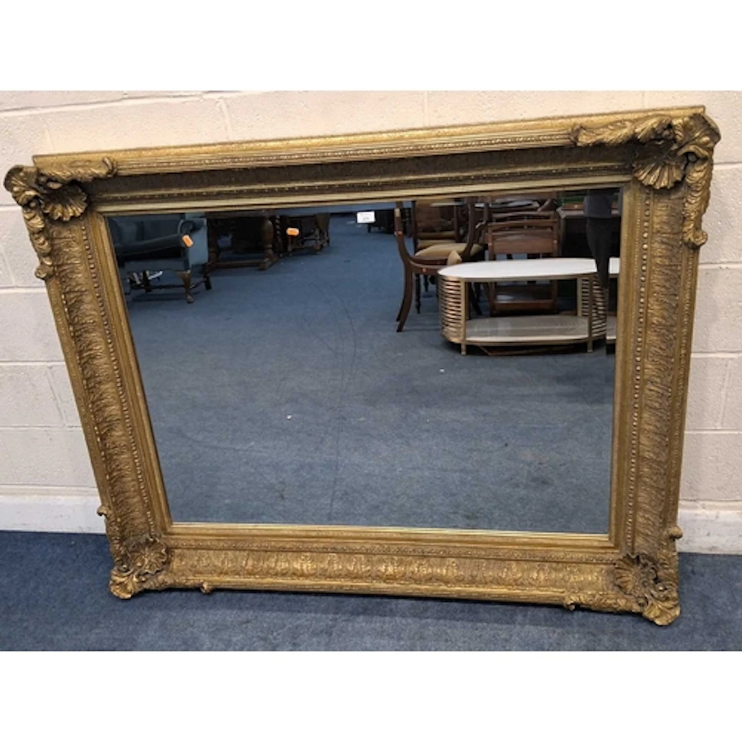 A LARGE RECTANGULAR GILT WOOD AND RESIN BEVELLED EDGE WALL M...