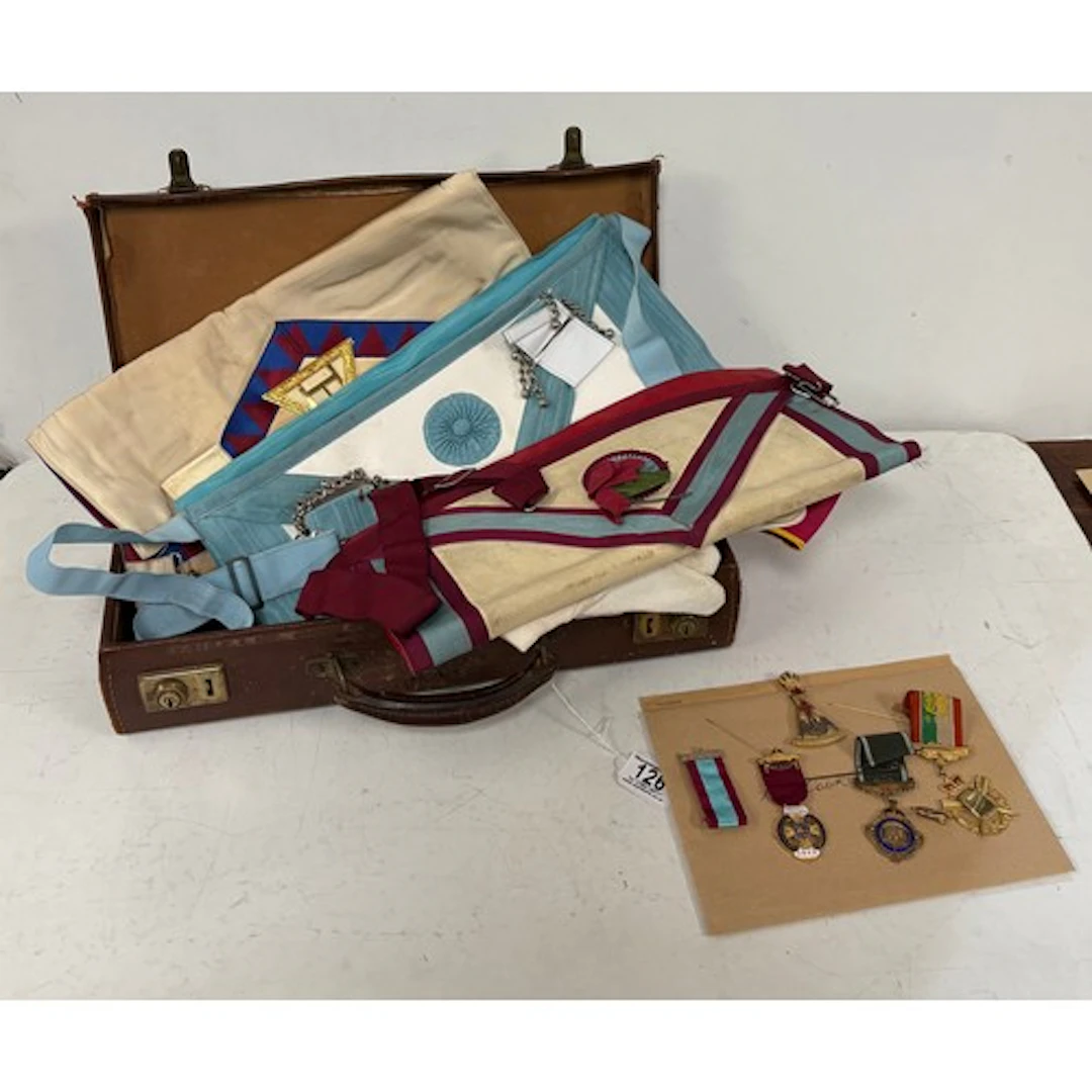 A qty of Masonic regalia to inc silver medals
