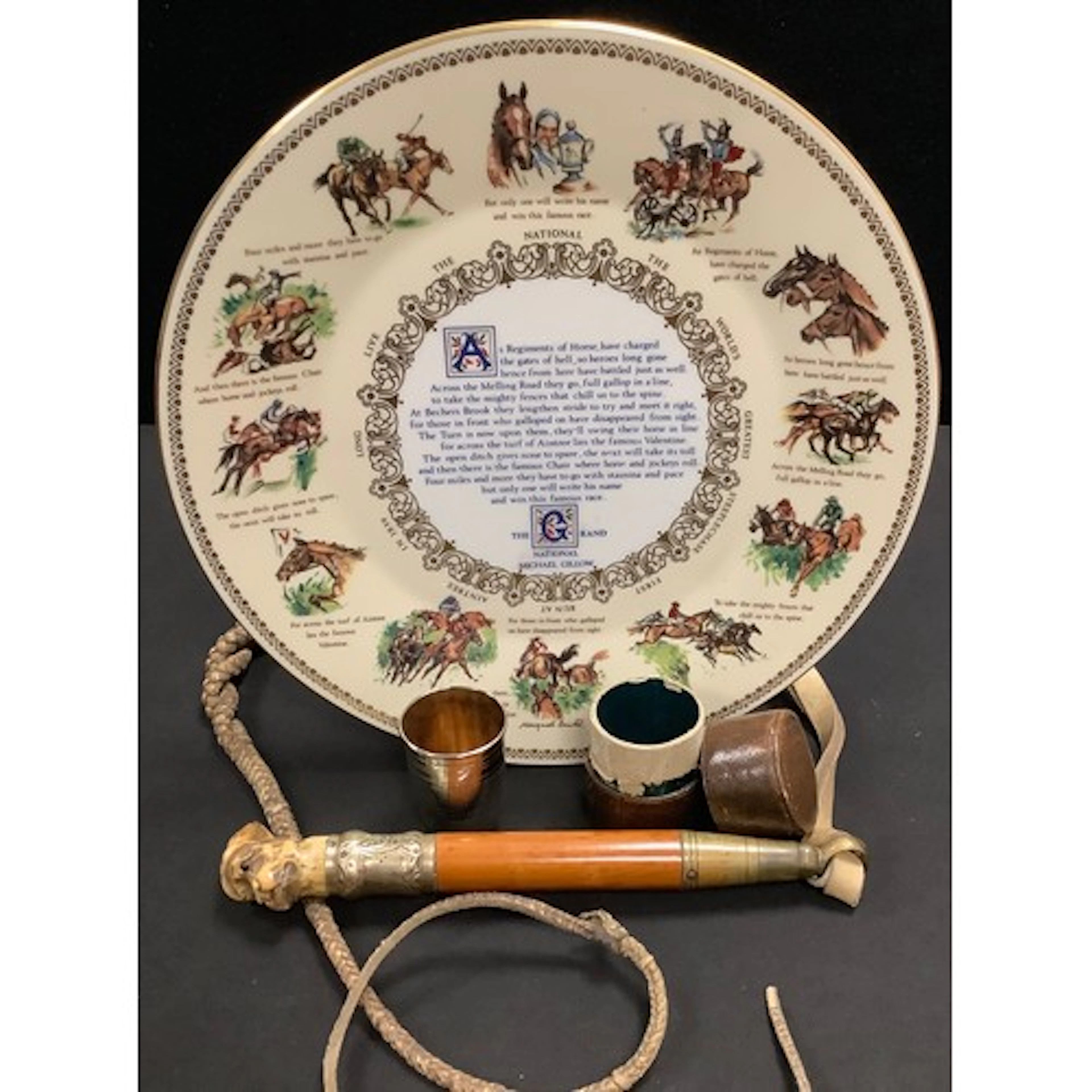 A late 19th century Malacca riding crop, the antler haft car...
