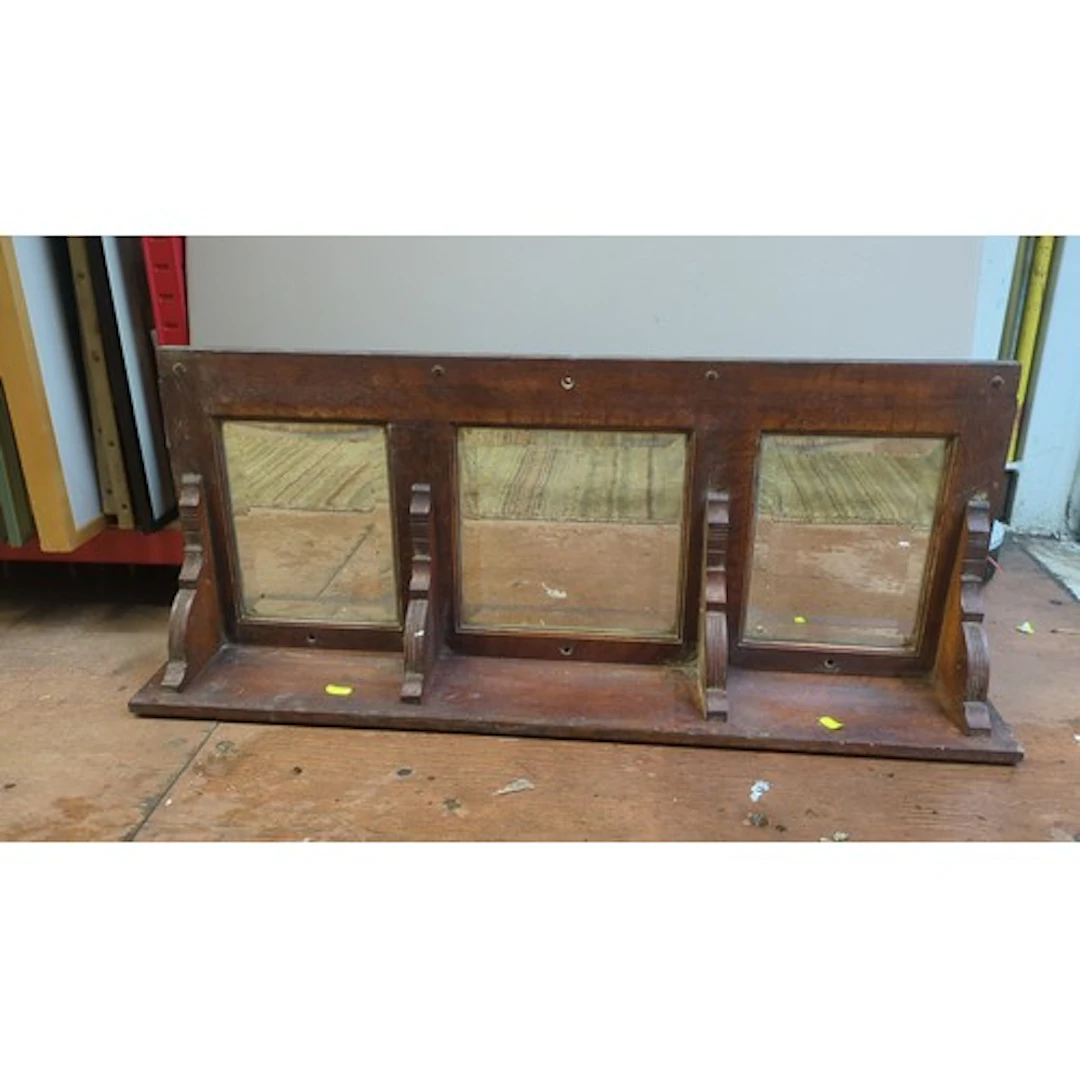 Victorian-style stained-wood overmantel mirror with three re...