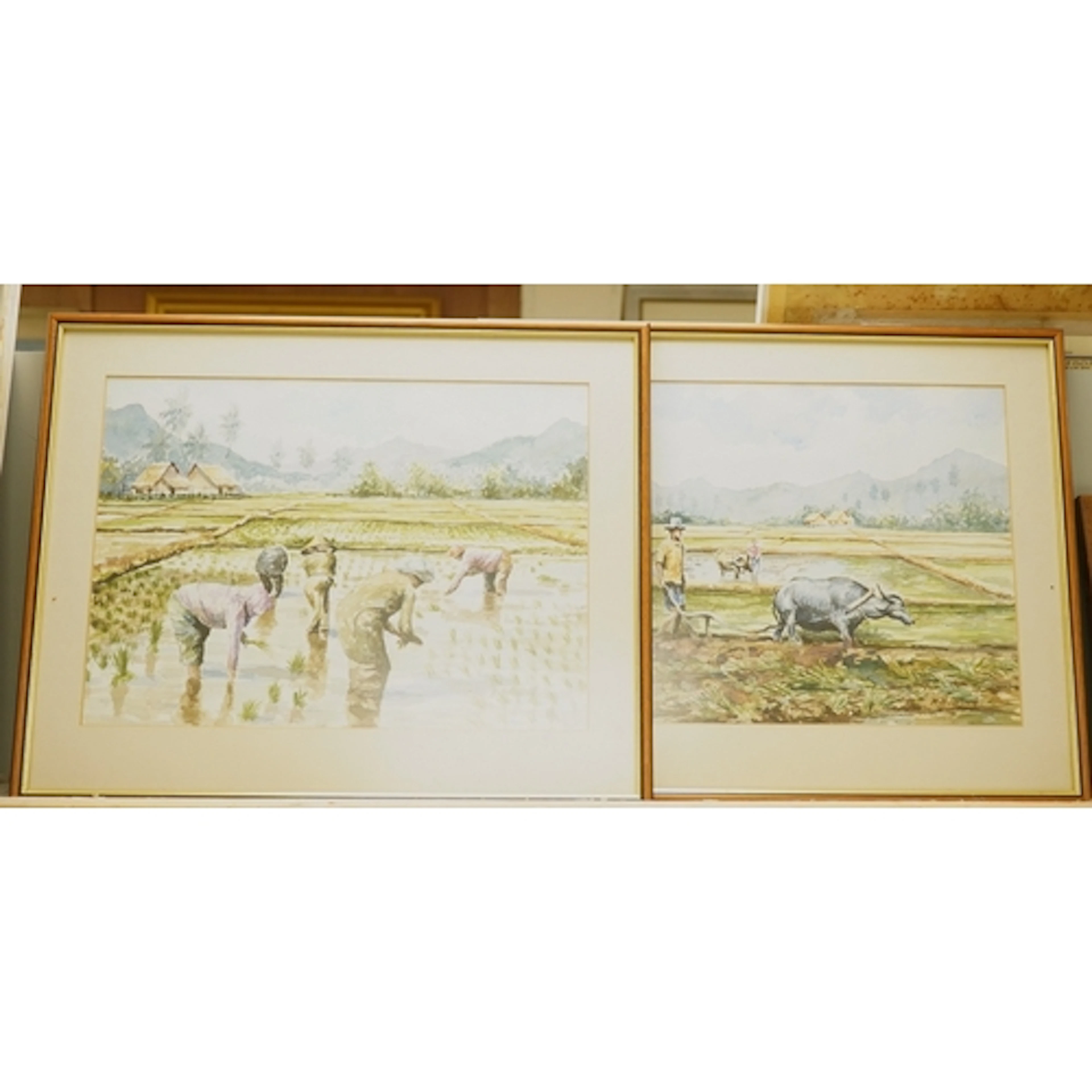 K. H. Pheng, paddy fields, each signed, a pair of watercolou...