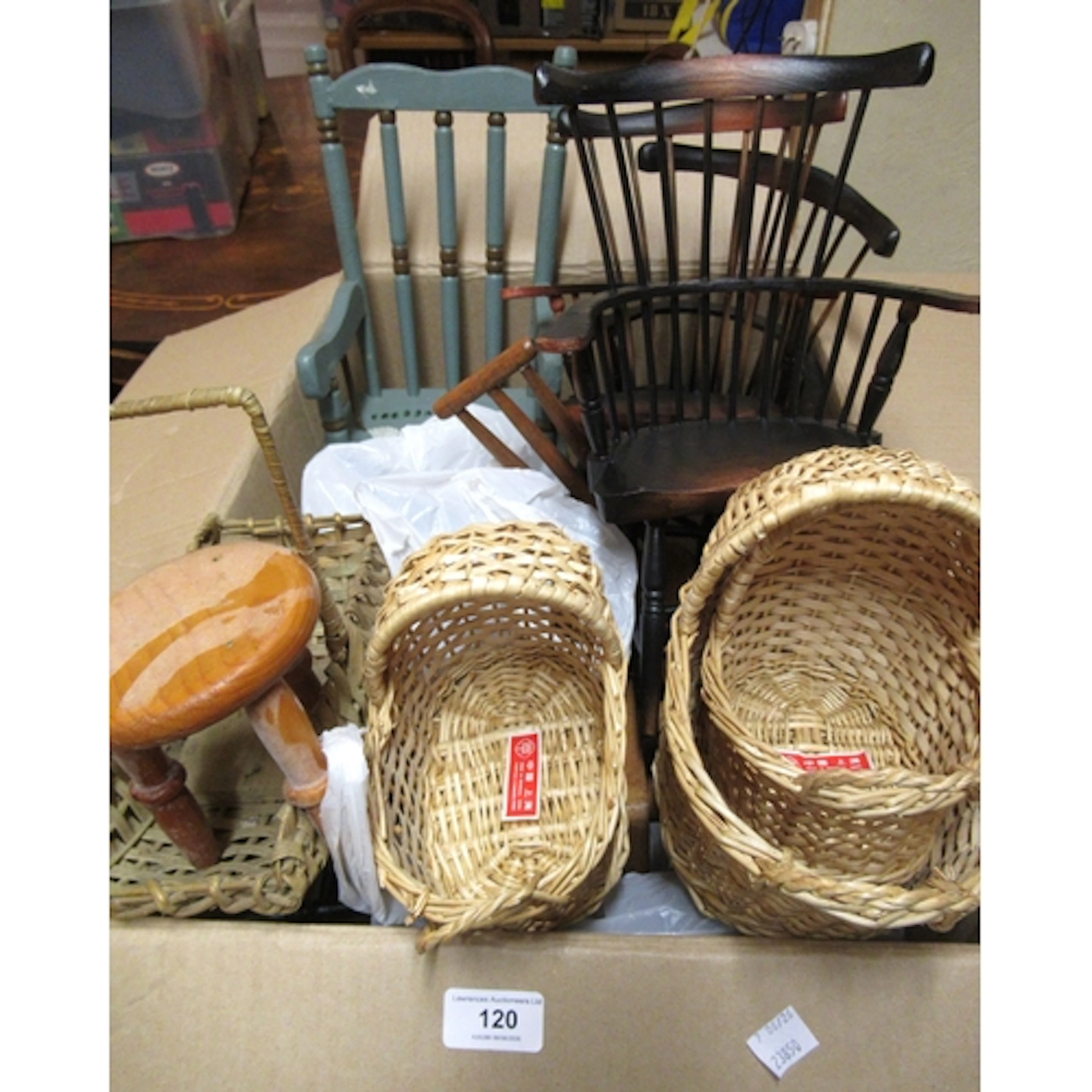 Box contining a quantity of miscellaneous dolls furniture, i...