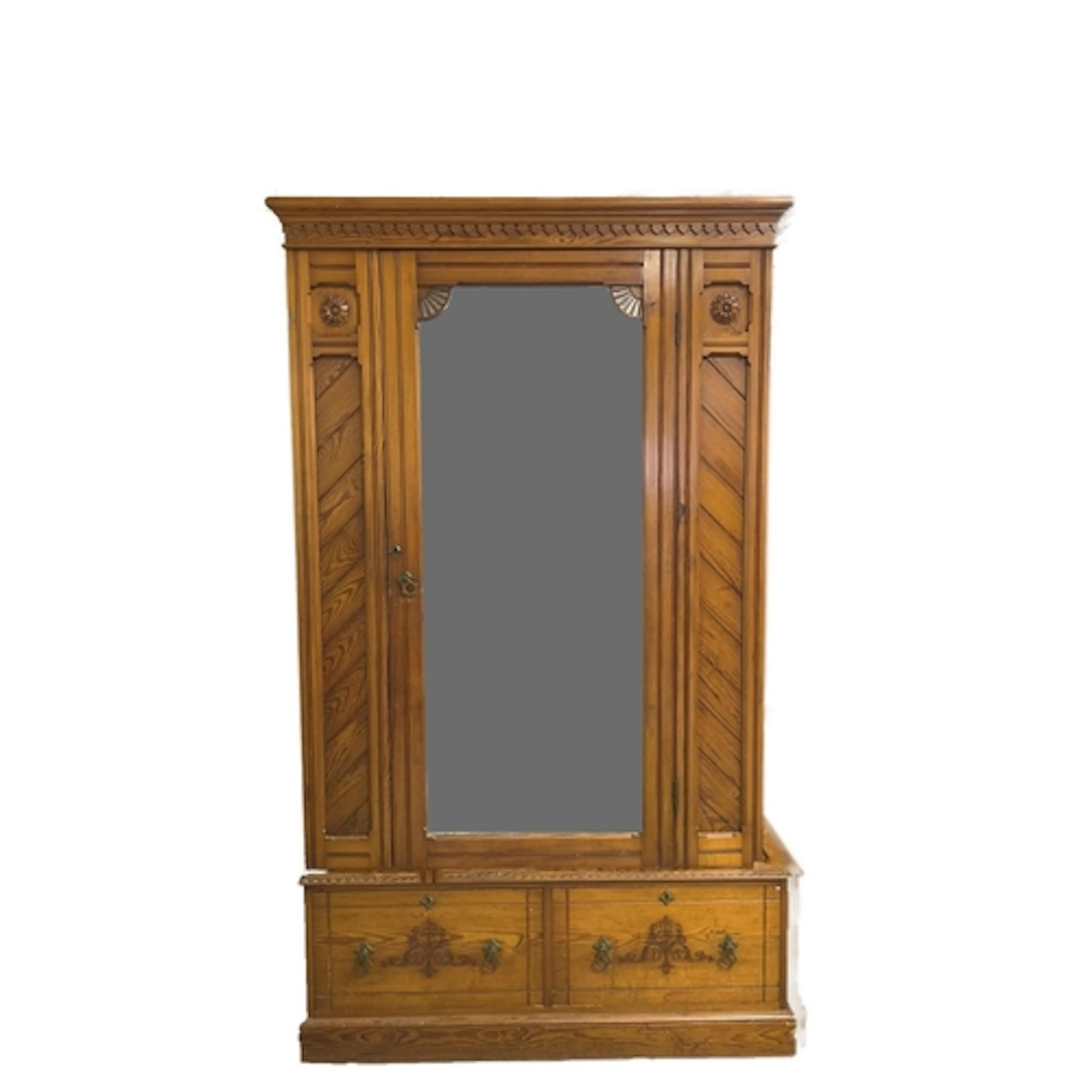 19th carved gothic revival wardrobe enclosed by mirror door ...