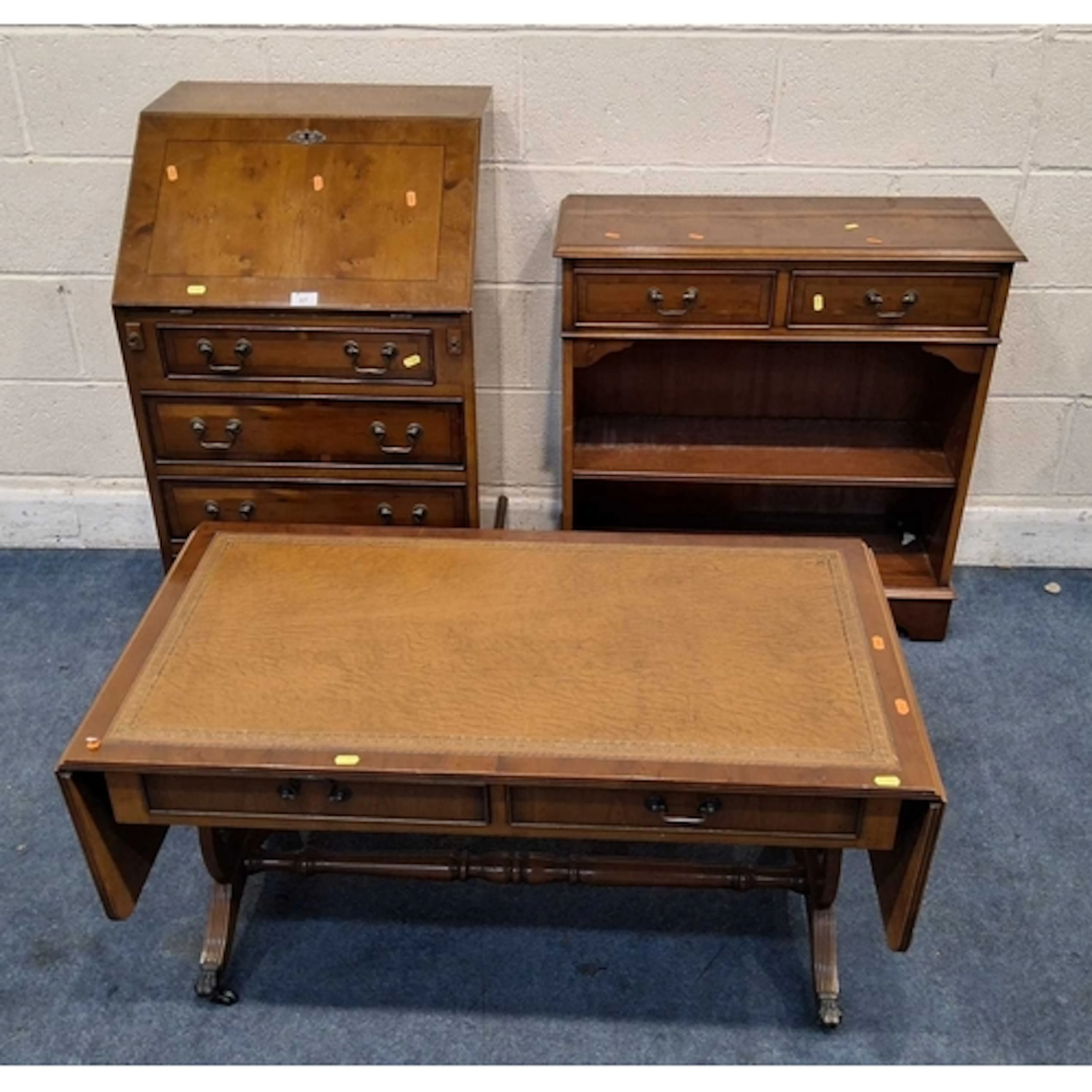 THREE PIECES OF REPRODUCTION YEW WOOD FURNITURE, to include ...