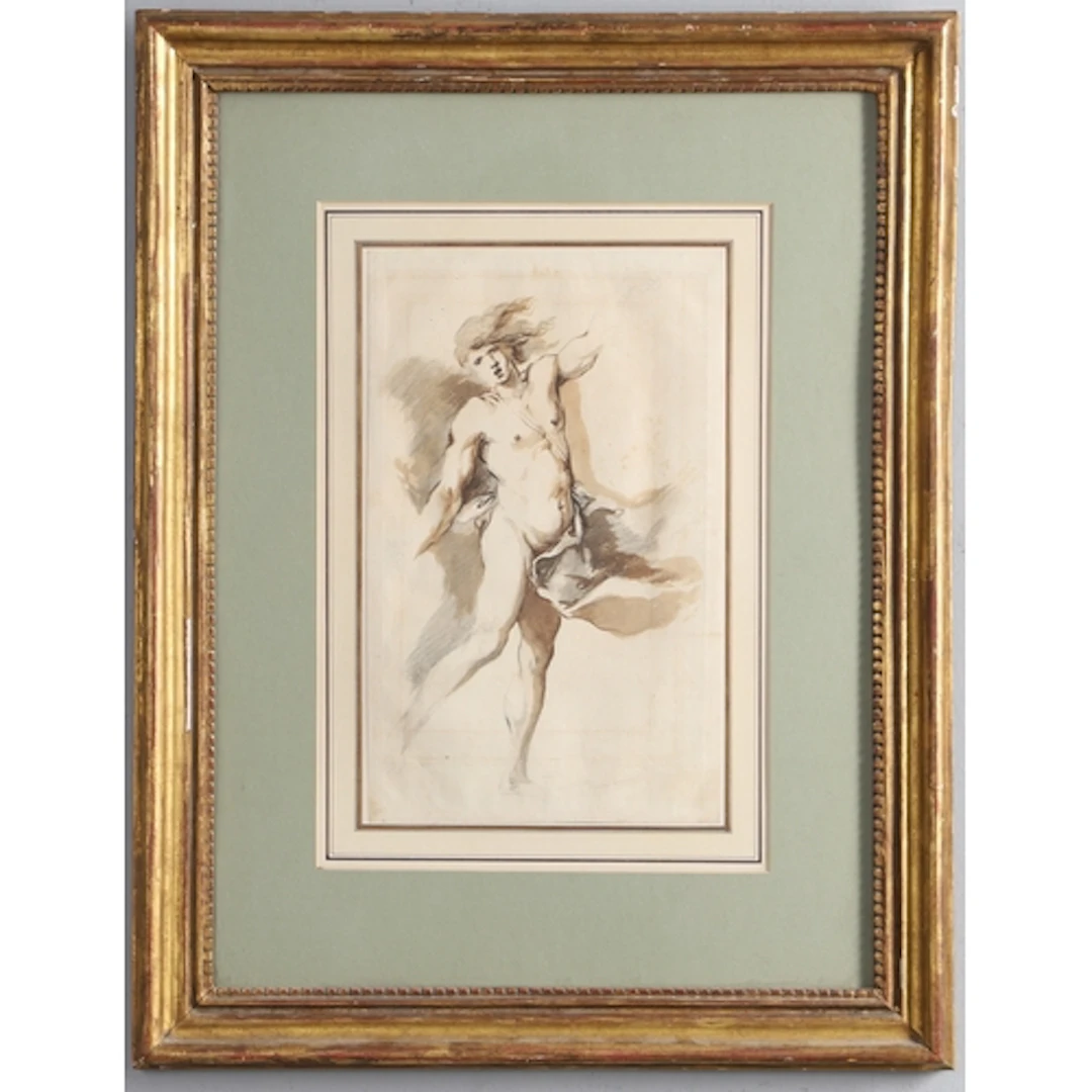 18TH CENTURY ENGLISH SCHOOL. STUDY OF A STANDING MALE NUDE. ...