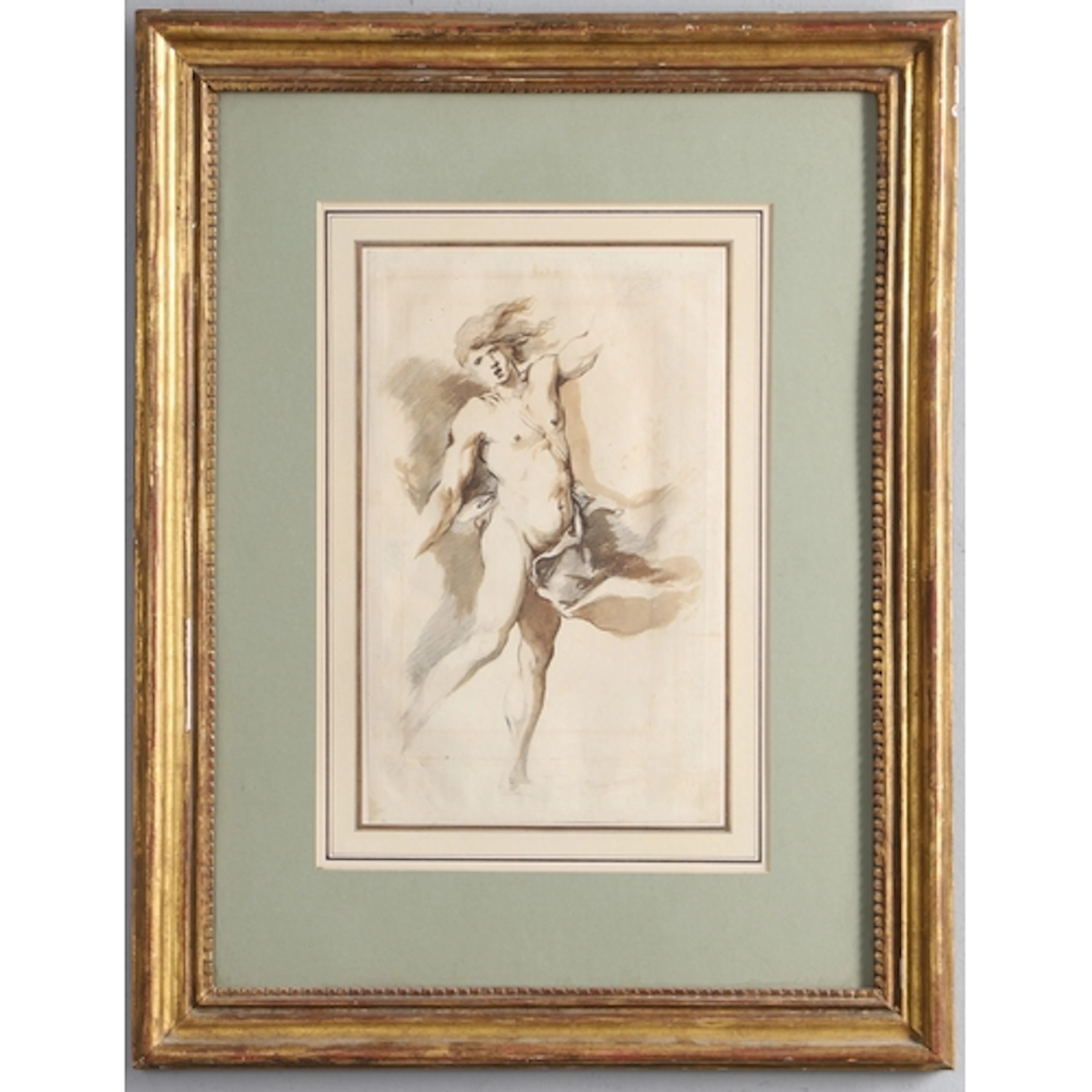 18TH CENTURY ENGLISH SCHOOL. STUDY OF A STANDING MALE NUDE. ...