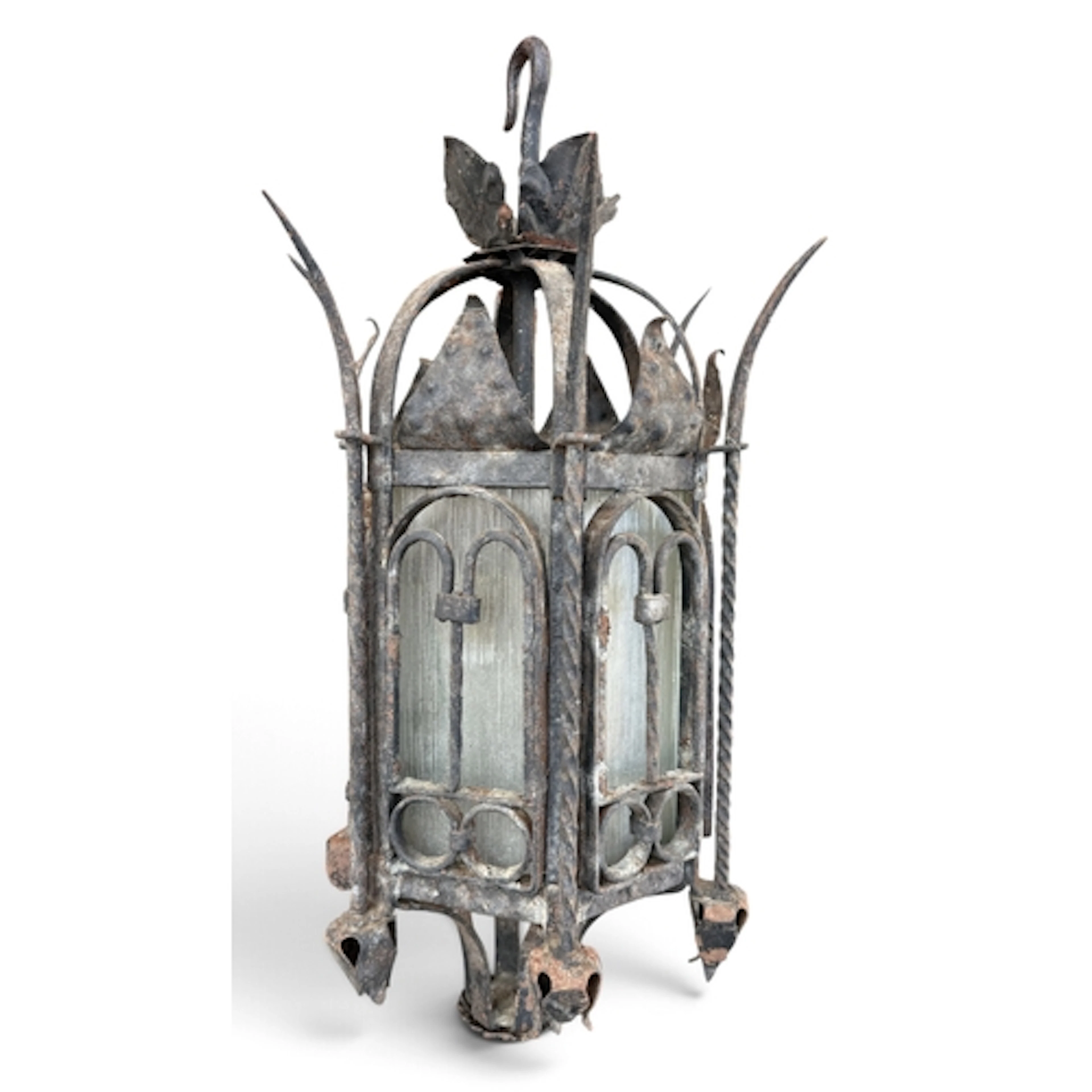 A PAINTED CAST IRON LANTERN 35cm x 65cm