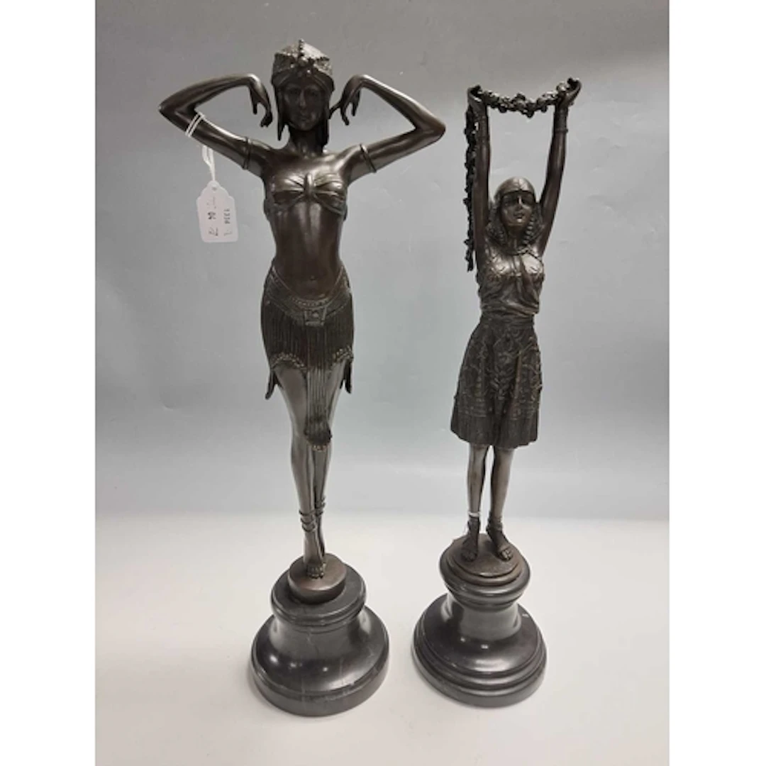 AFTER D. H. CHIPARUS: TWO BRONZE ART DECO STYLE FIGURES, com...