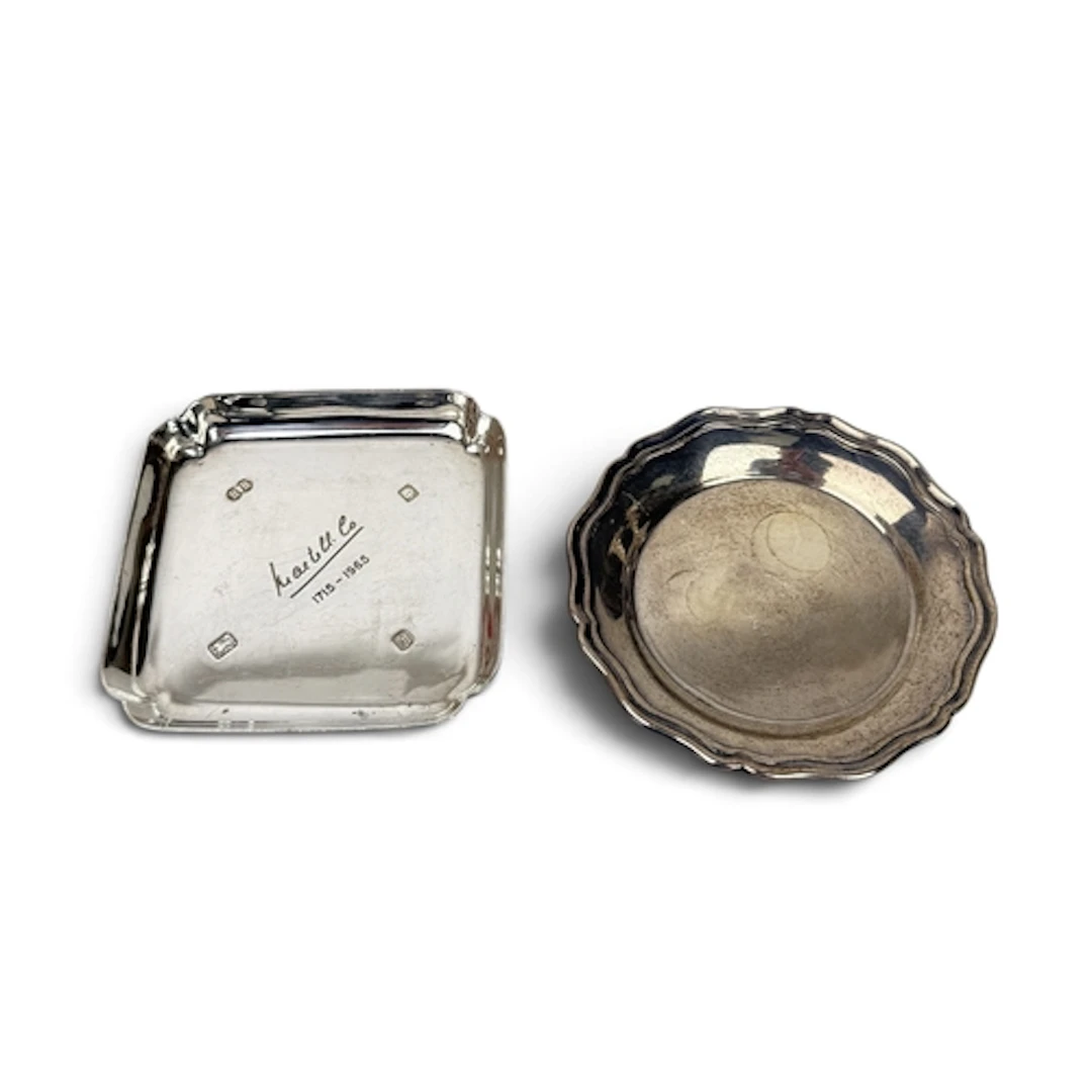 A GEORGE I STYLE SQUARE SILVER DISH, LONDON 1964, WITH RE-EN...