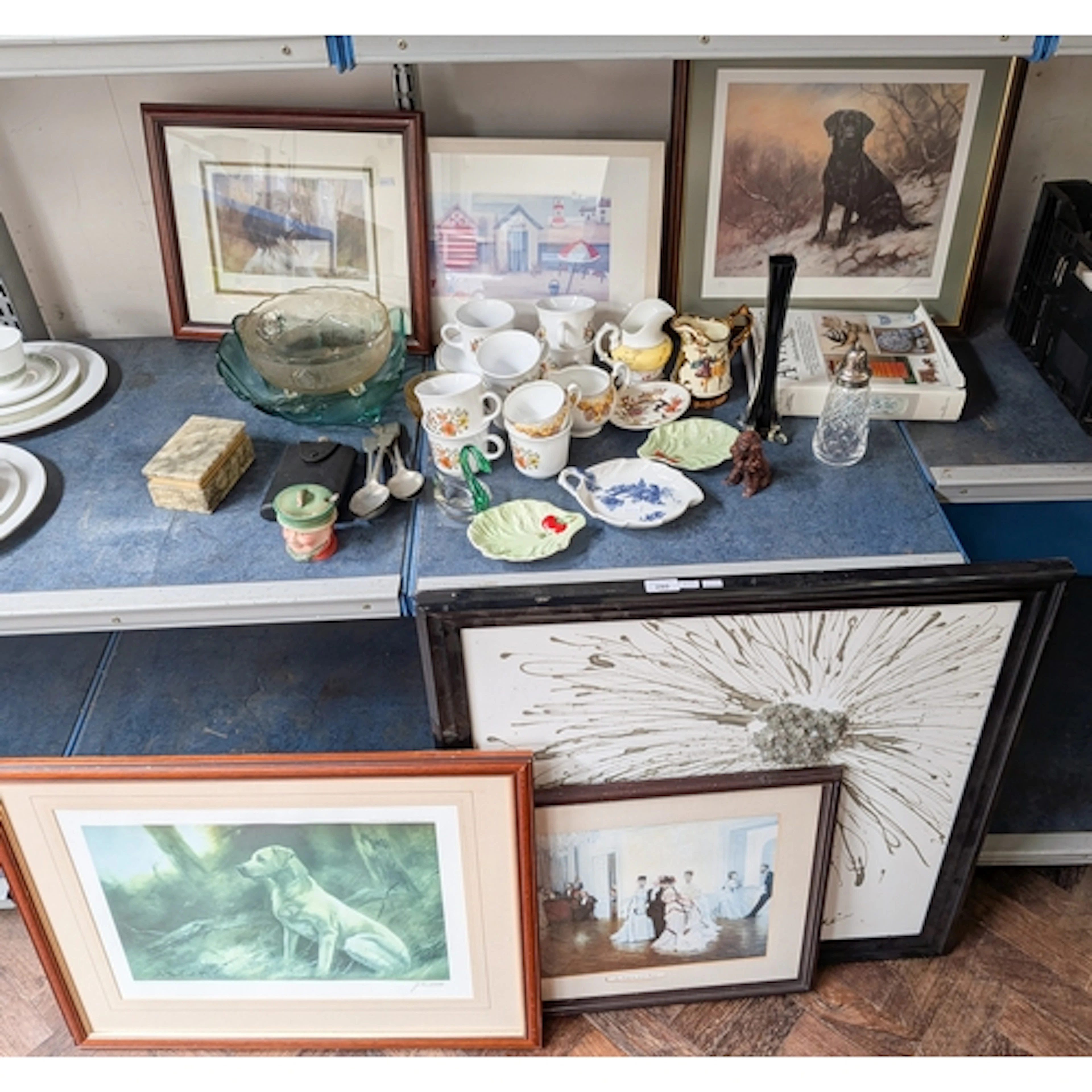 Various pictures and prints together with an Art Glass vase,...