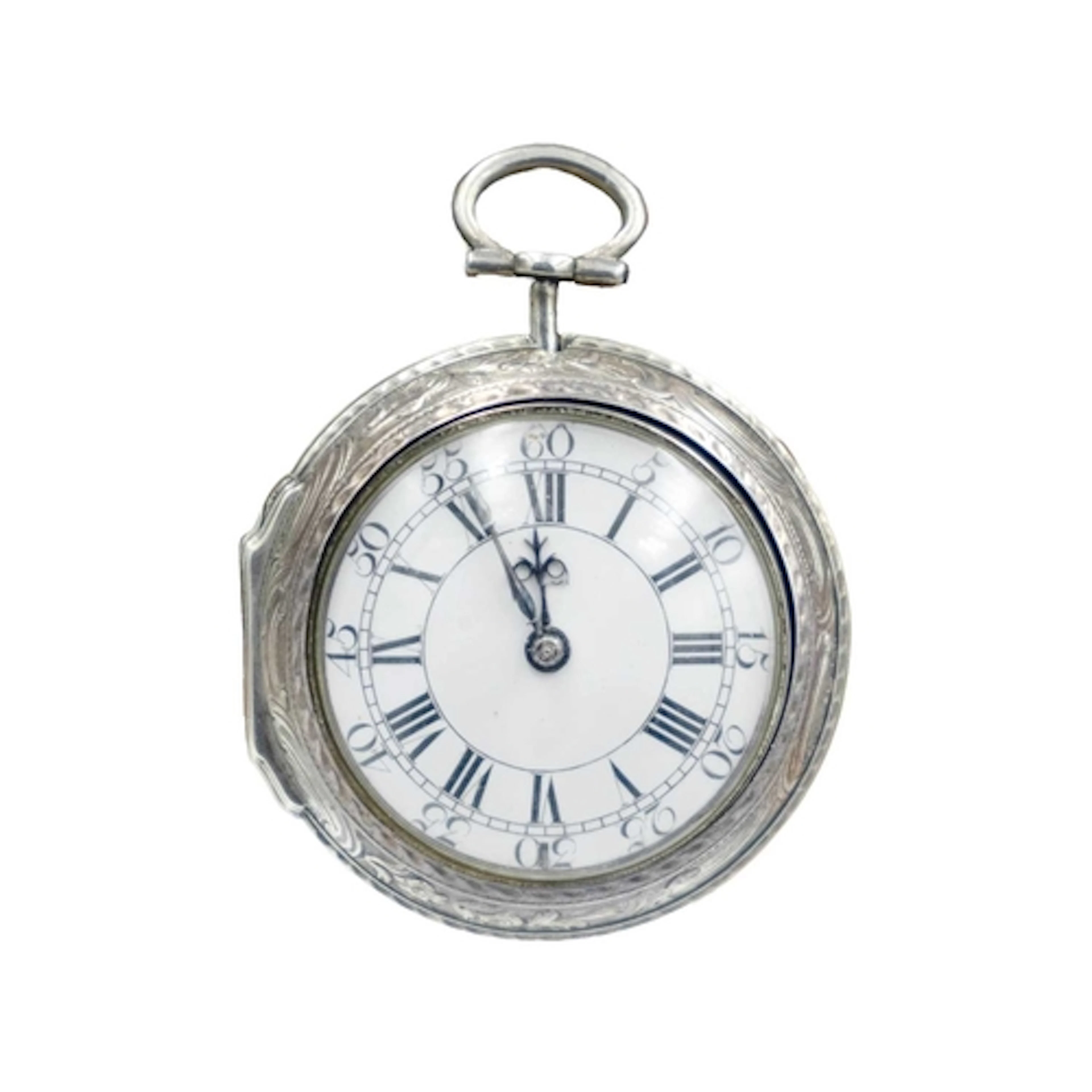 An early 18th-century repoussé silver pair cased fusee verge...