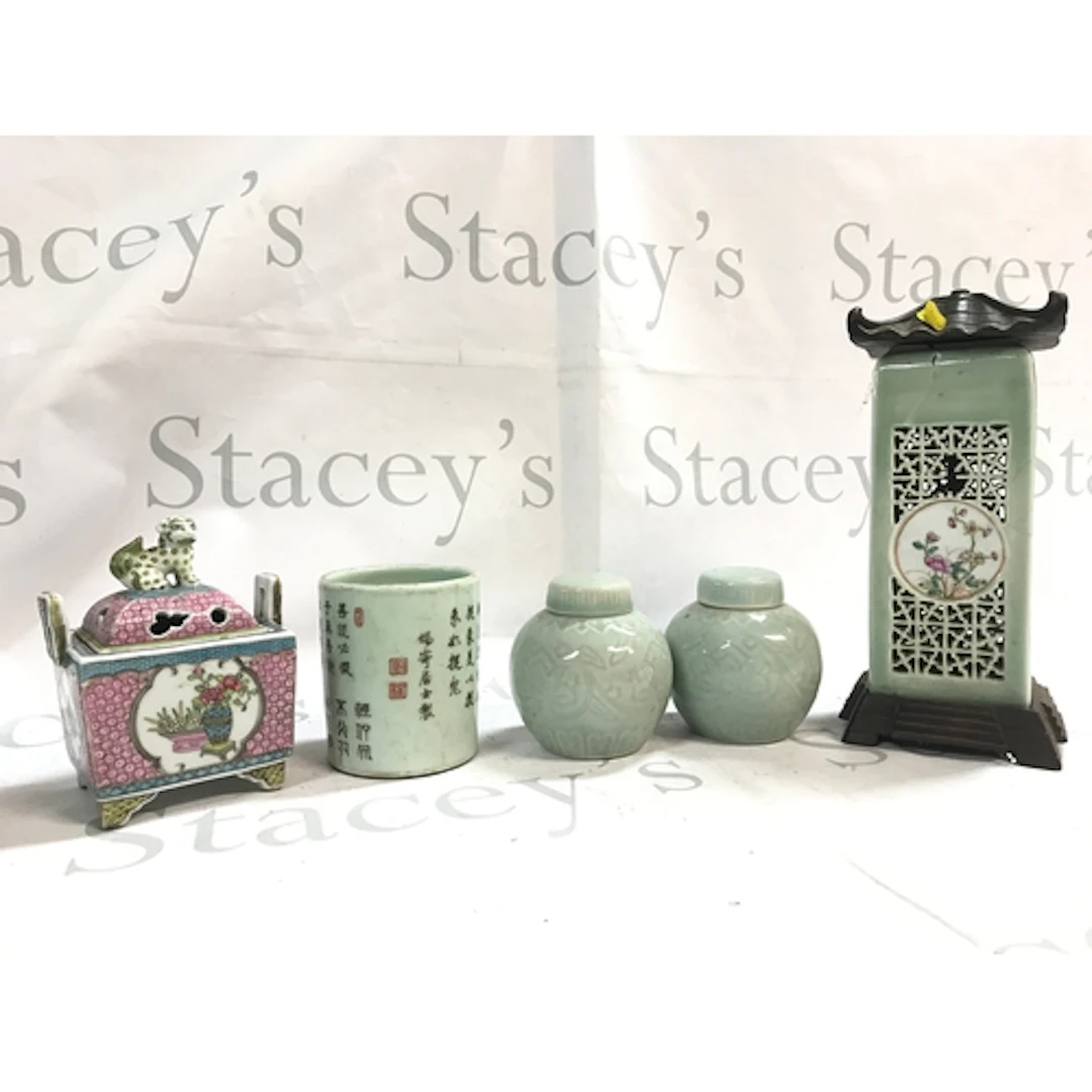 Chinese porcelain items pink famille rose covered cense...