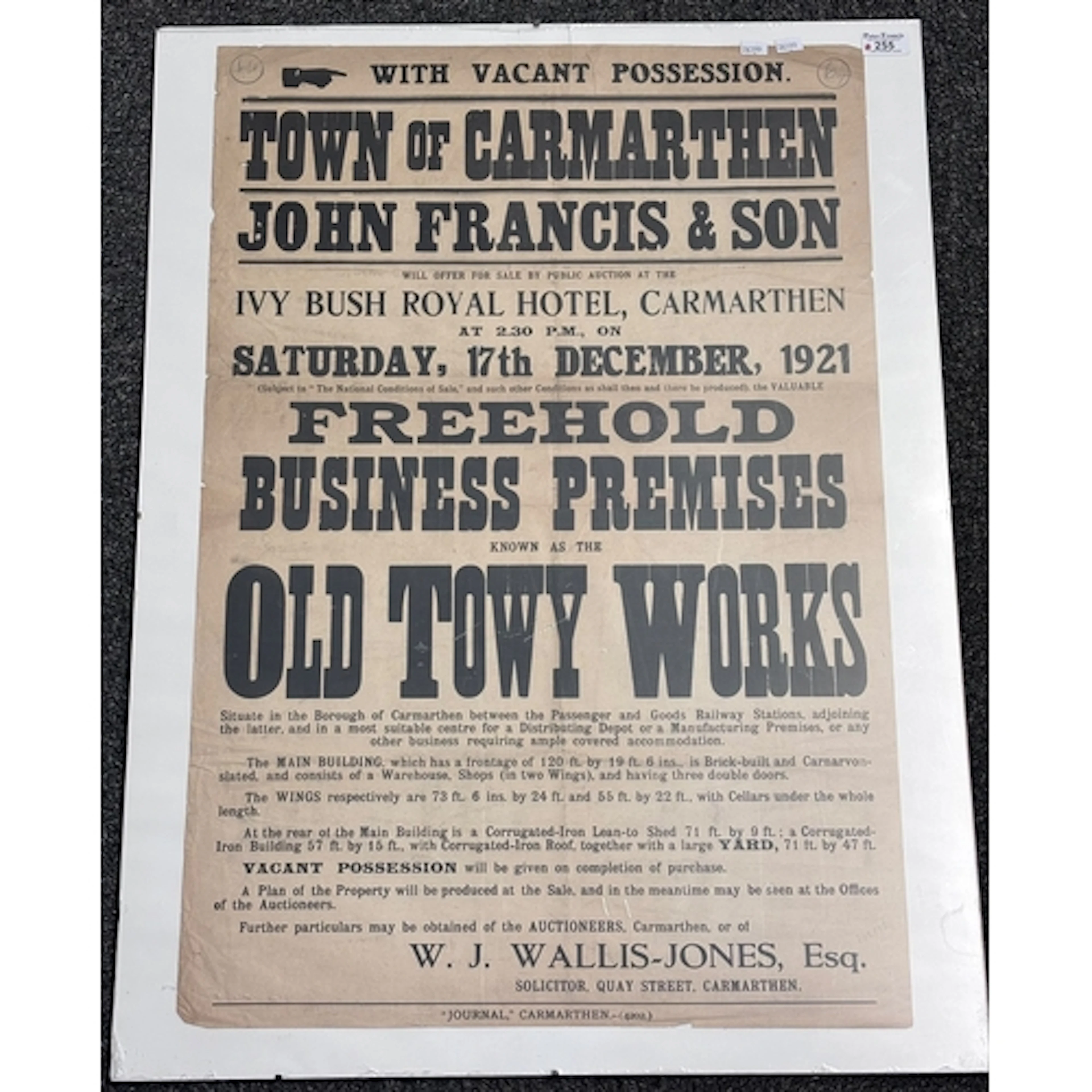 Original John Francis and Sons Auction Poster from 1921 rela...