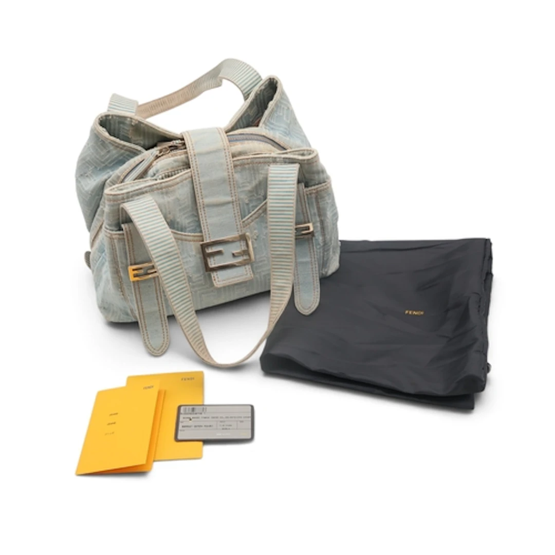 A Fendi Zucca Borsa in stonewashed monogram denim with silve...