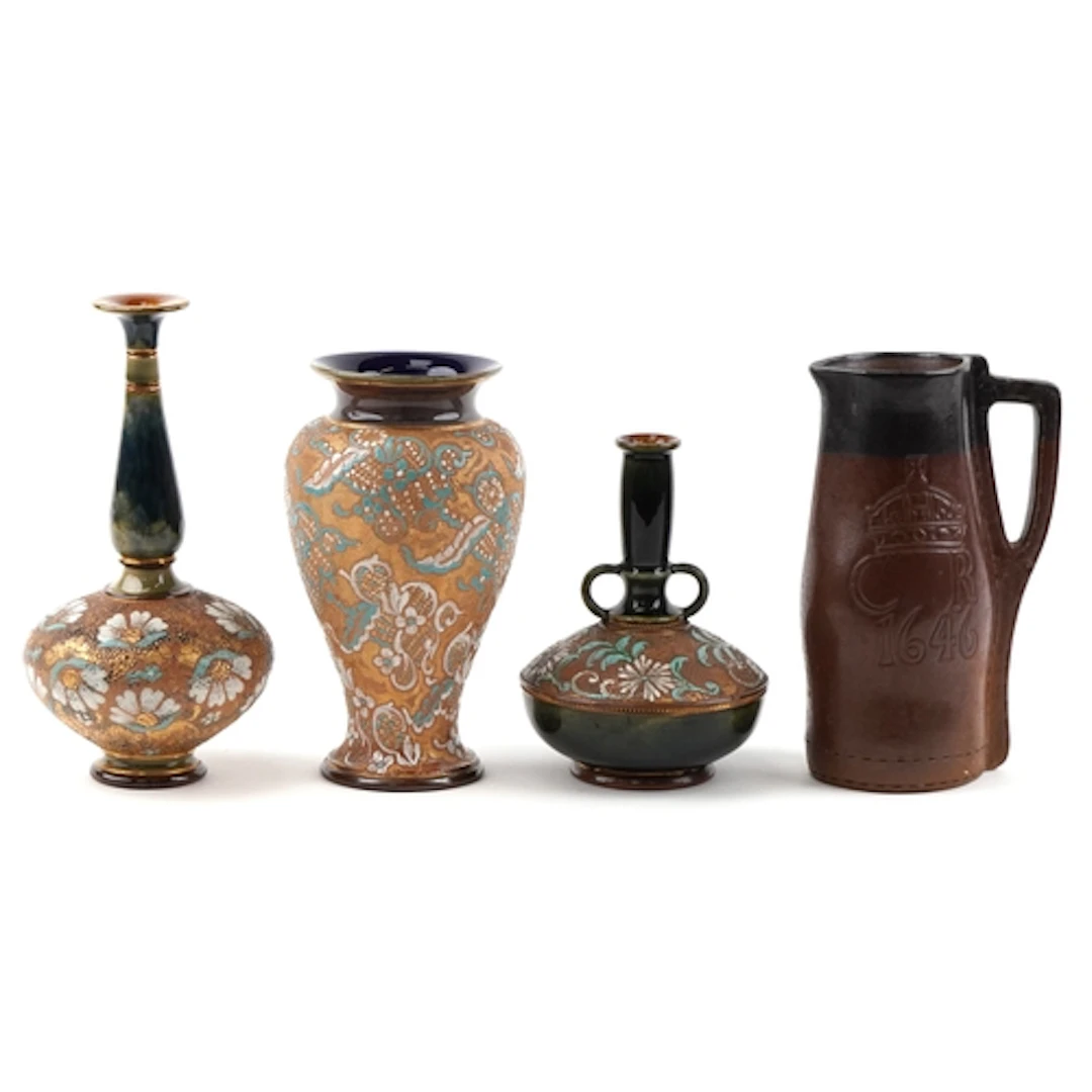 Three Royal Doulton Slaters stoneware vases together with a ...