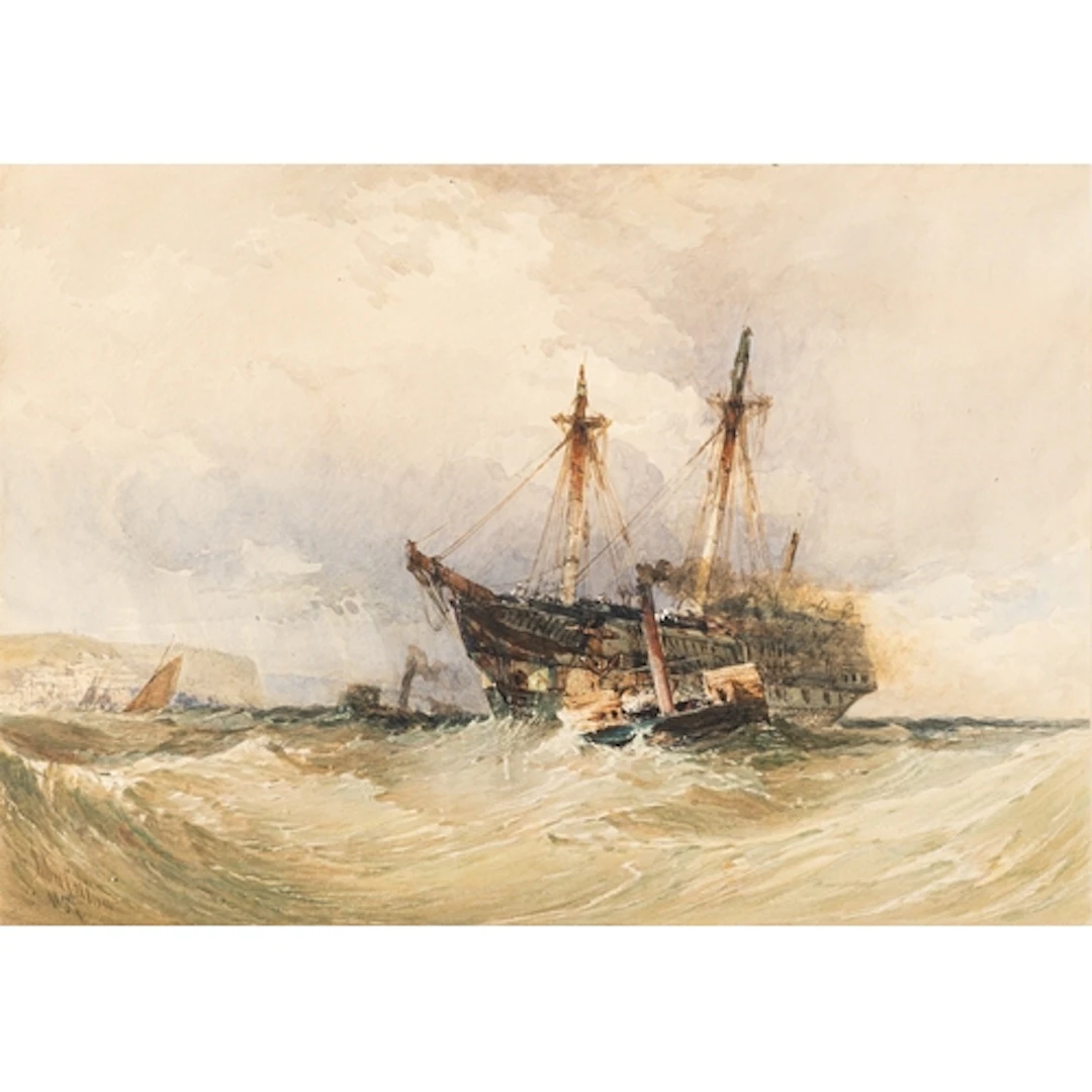 John Callow (British, 1822-1878) - A paddle steam tug pulli...
