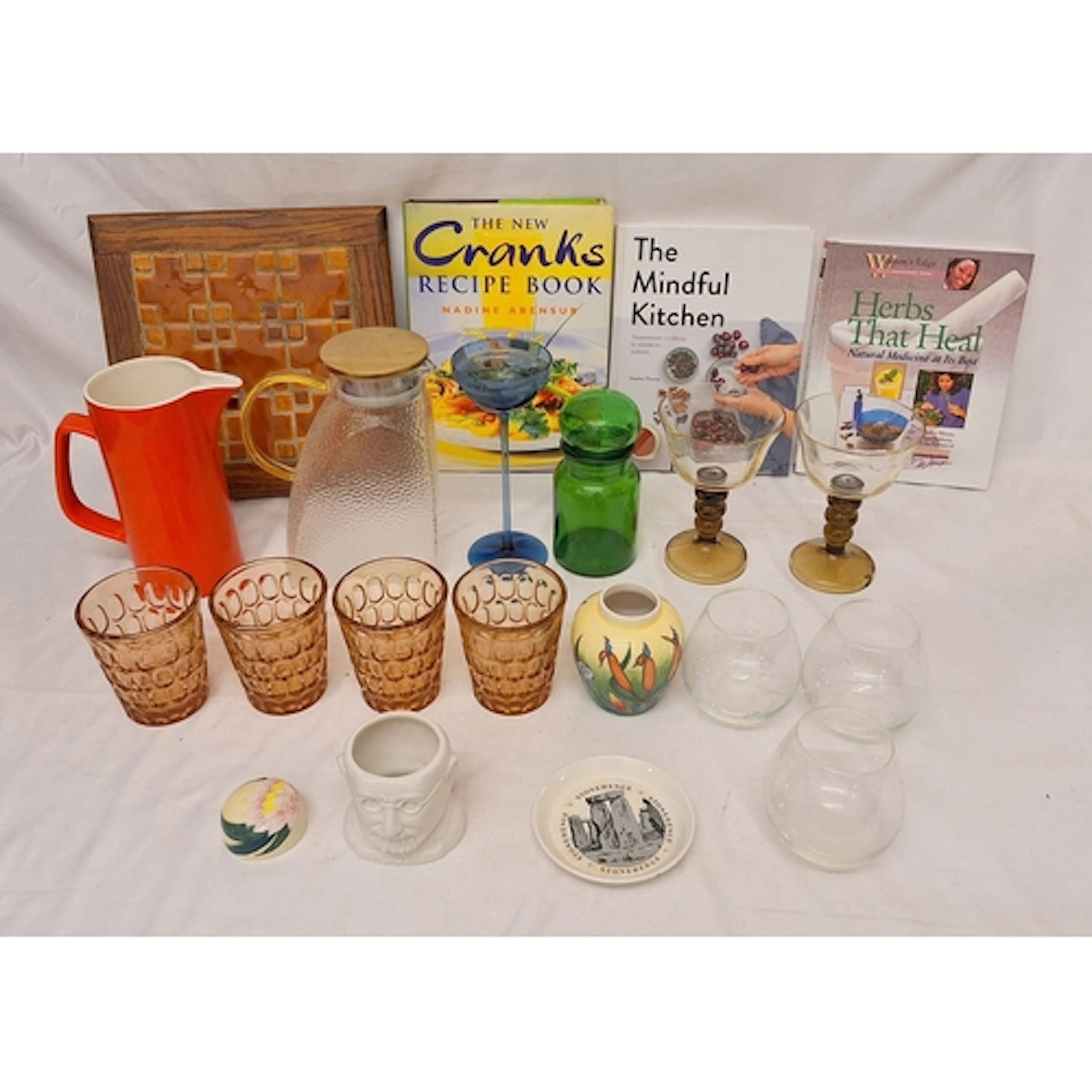 Glassware & Kitchen Items incl. vintage green bubble top sto...