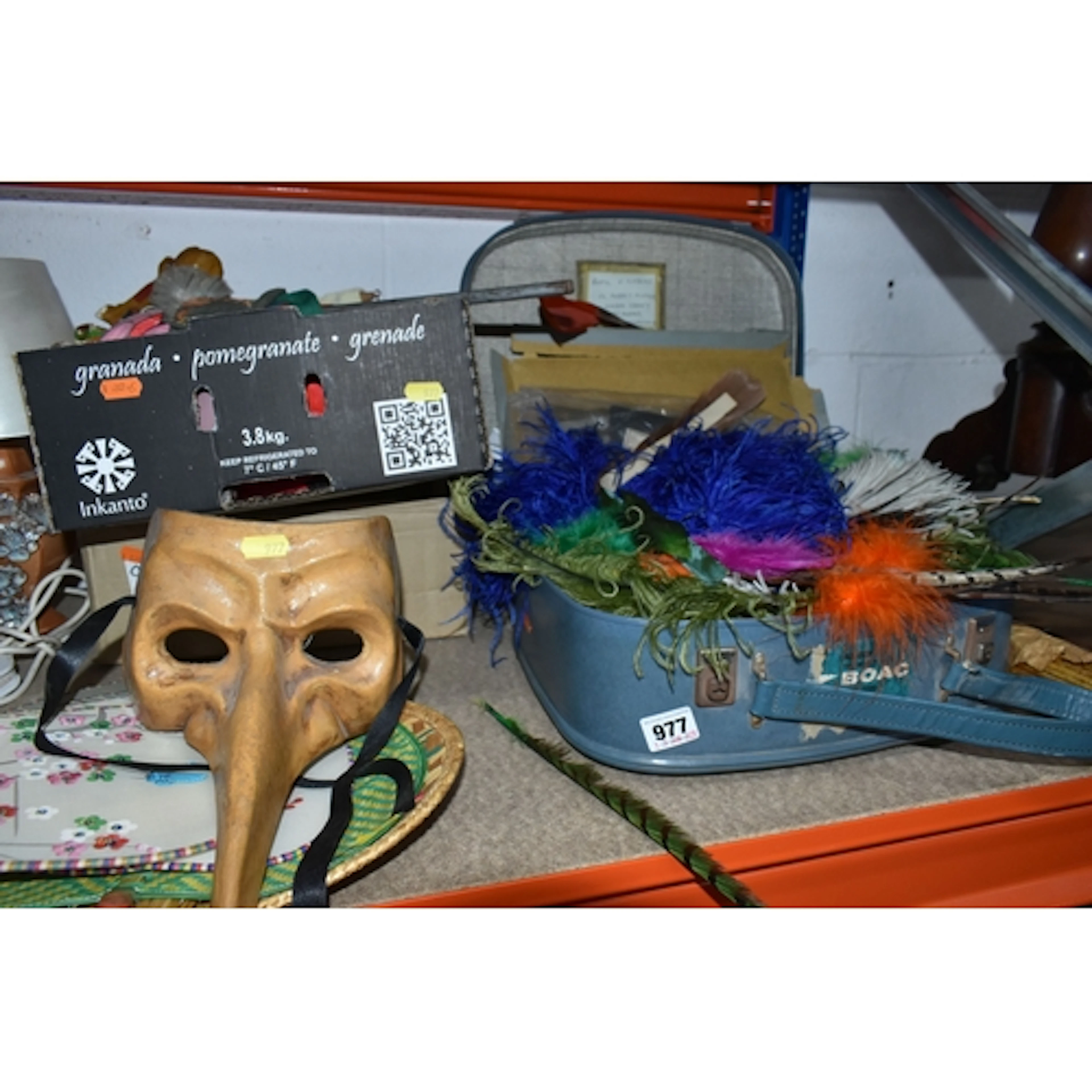 THREE BOXES AND LOOSE OF DECORATIVE MASKS, FANS AND PUPPETS ...