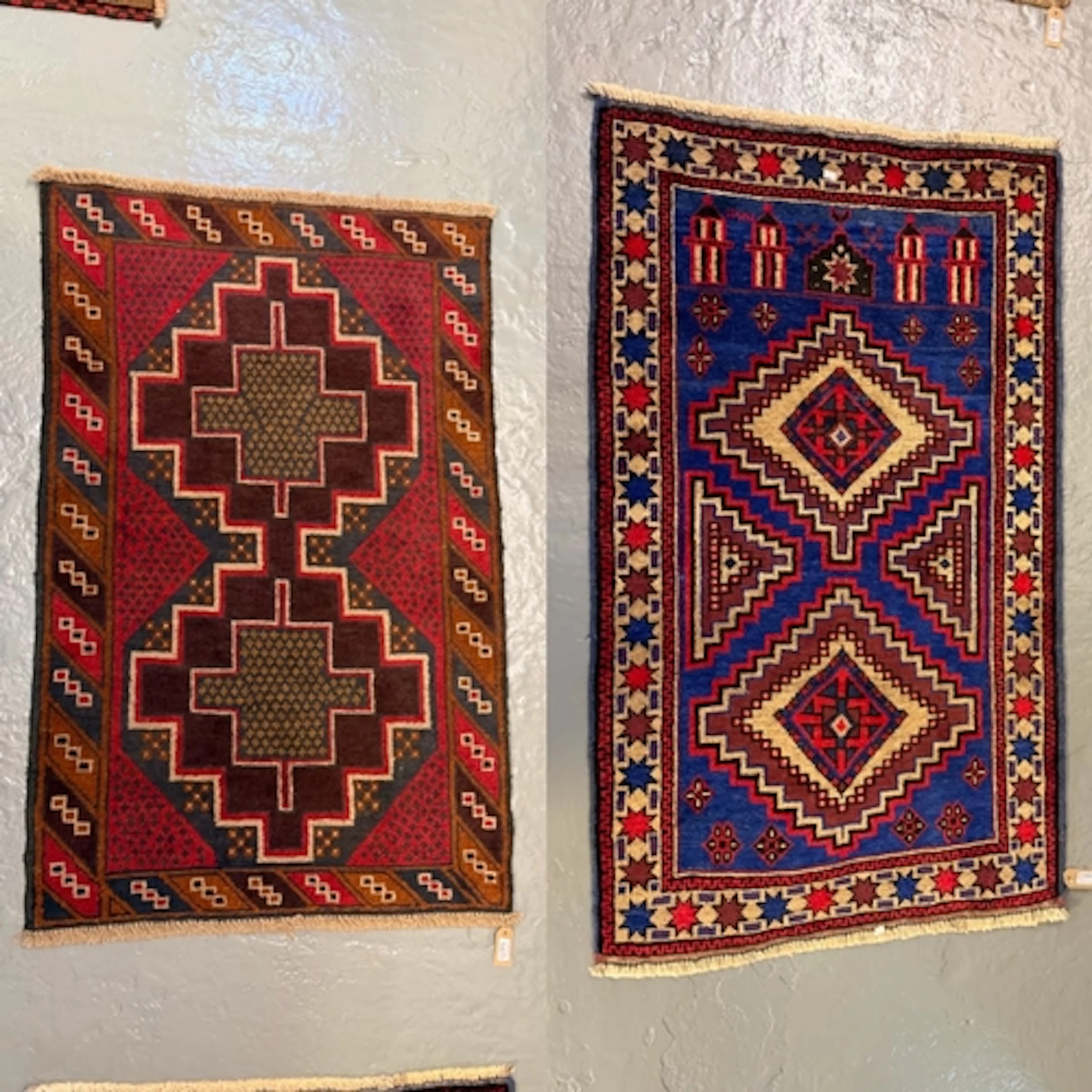 Kazak design hand knotted tribal wool rug with blue field an...