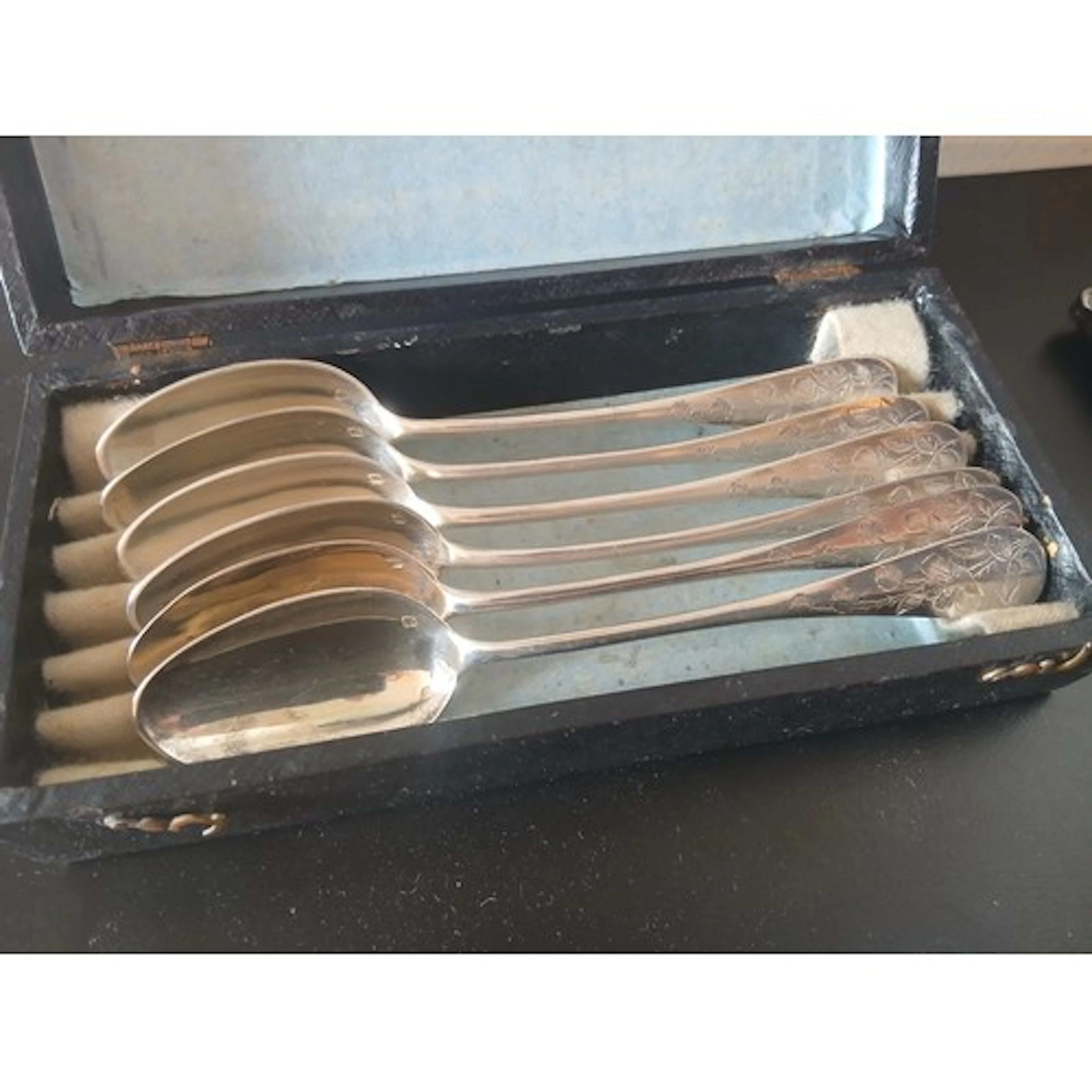 Set of Six Silver Teaspoons Attractively Detailed Contained ...