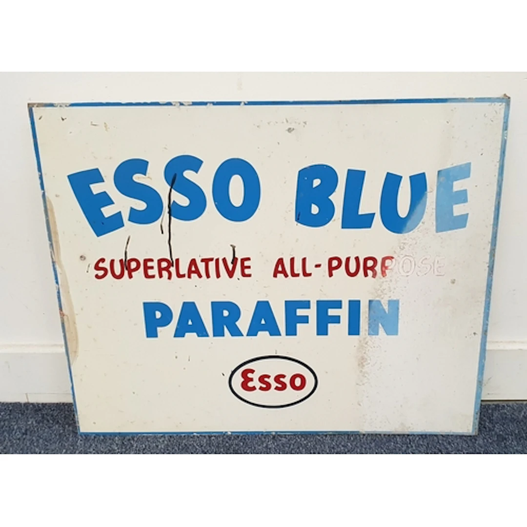 VINTAGE ESSO BLUE DOUBLE-SIDED ENAMEL ADVERTISING SIGN the d...