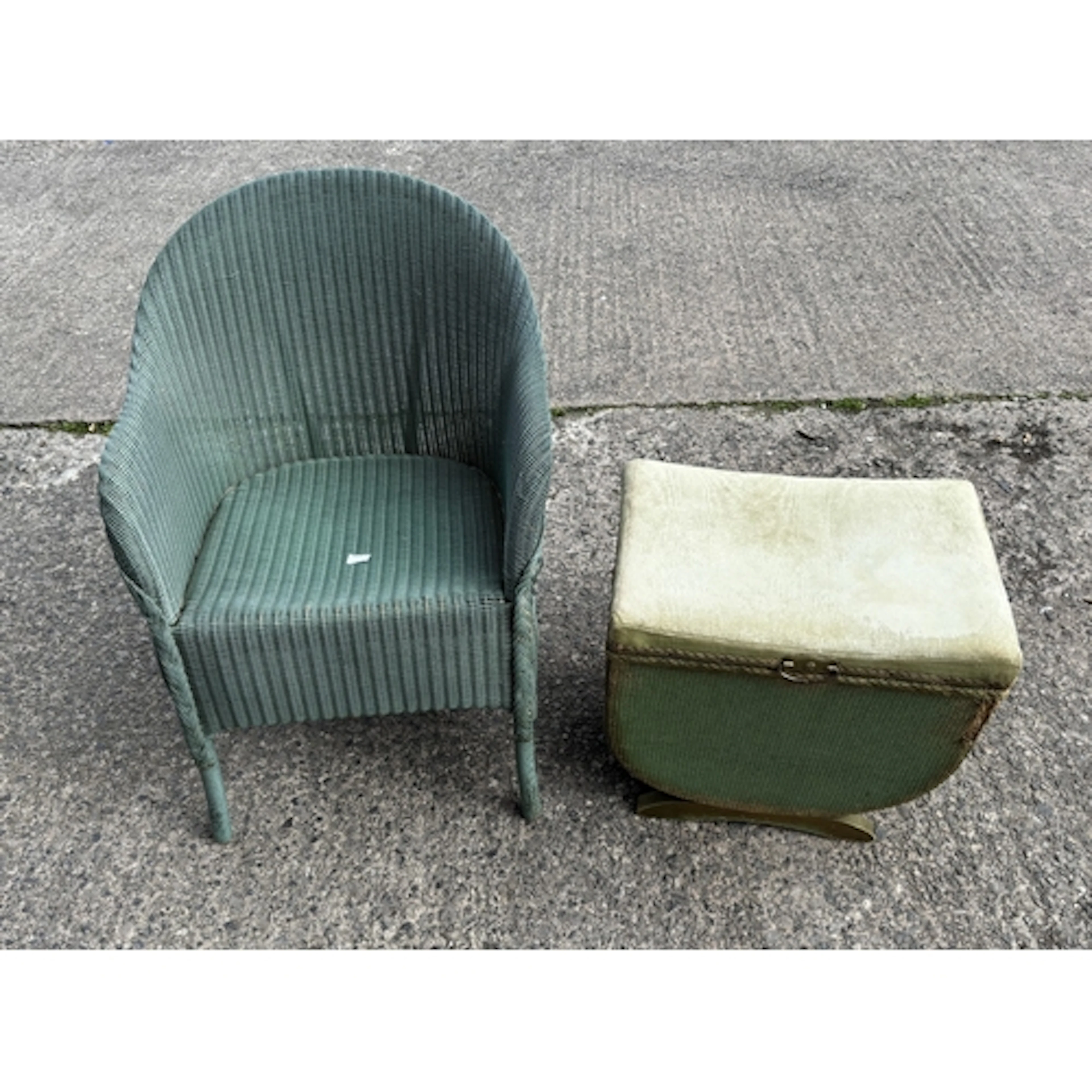 A Lloyd Loom Chair in green and a similar Art Deco Basket a....