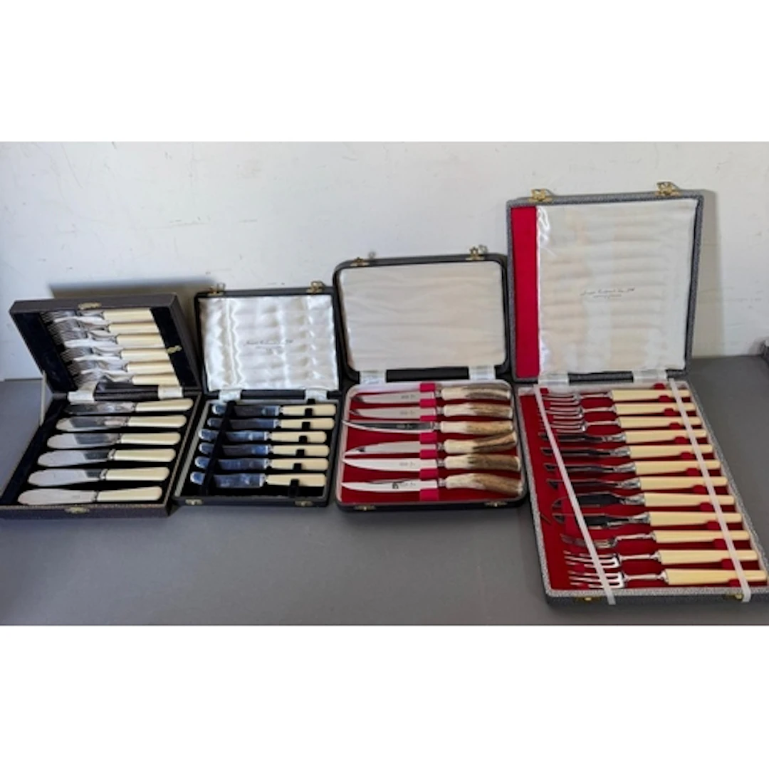 Four Cased sets of Silverplate Cutlery, one with horn handle...