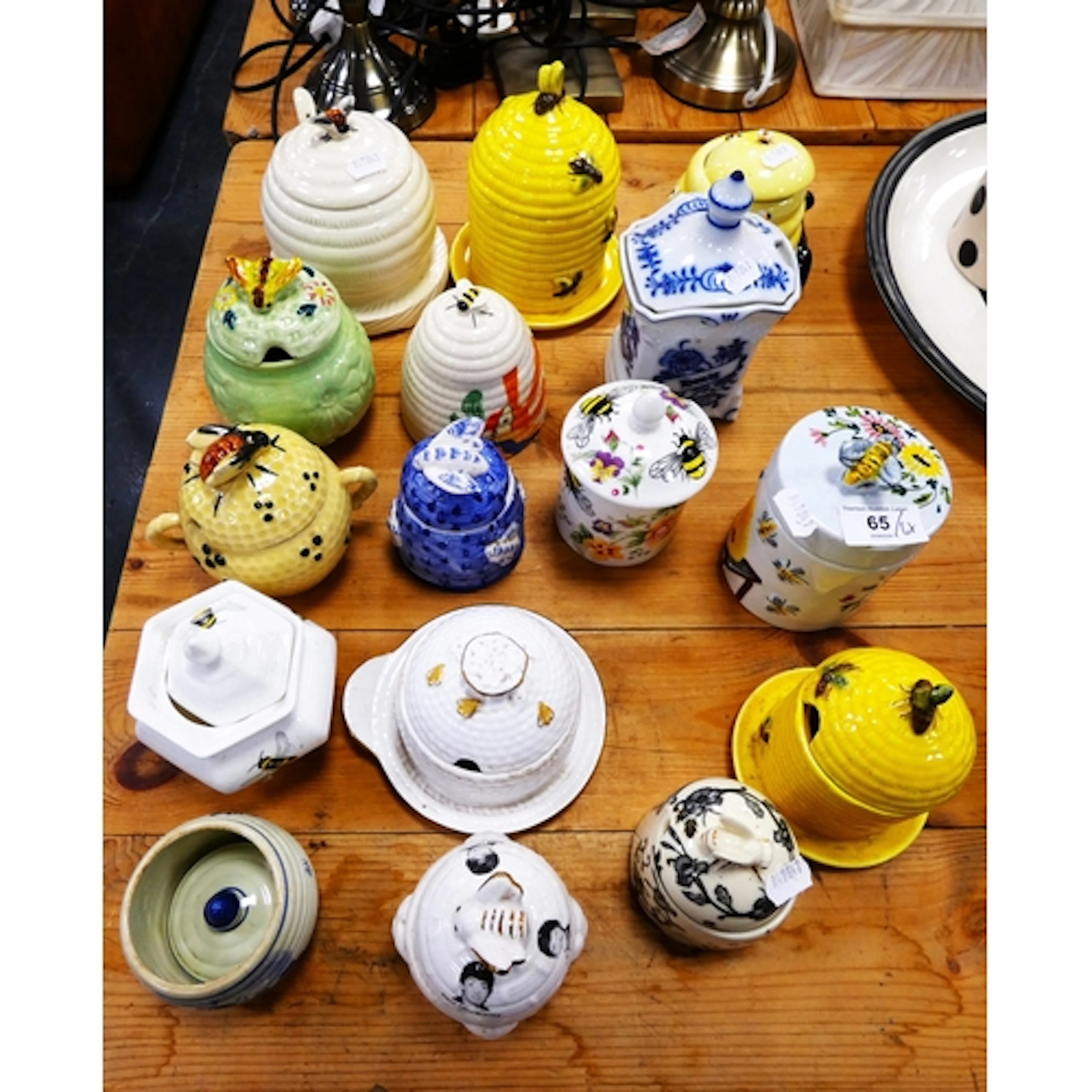 Group of ceramic honey pots to include Goebel, Past Times, T...