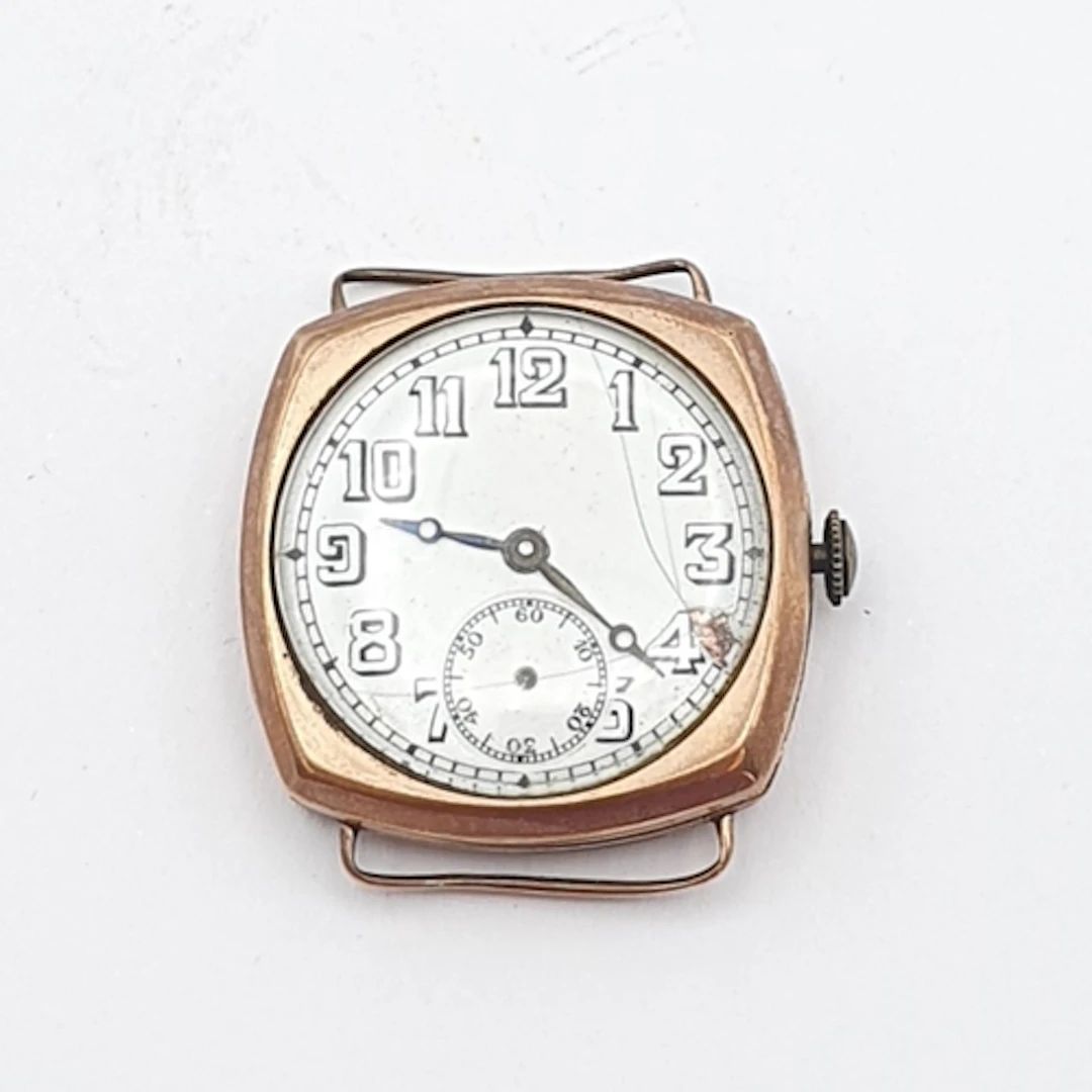 An early 20th century 9ct gold-cased Wristwatch, lacks strap...