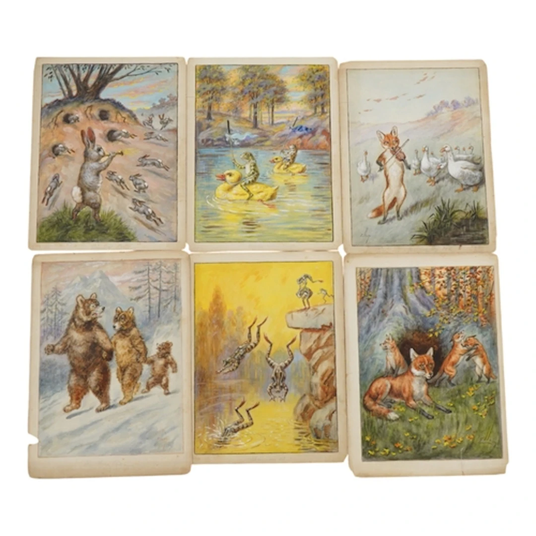 William Henry Ellam, a set of six humorous animal studies, o...