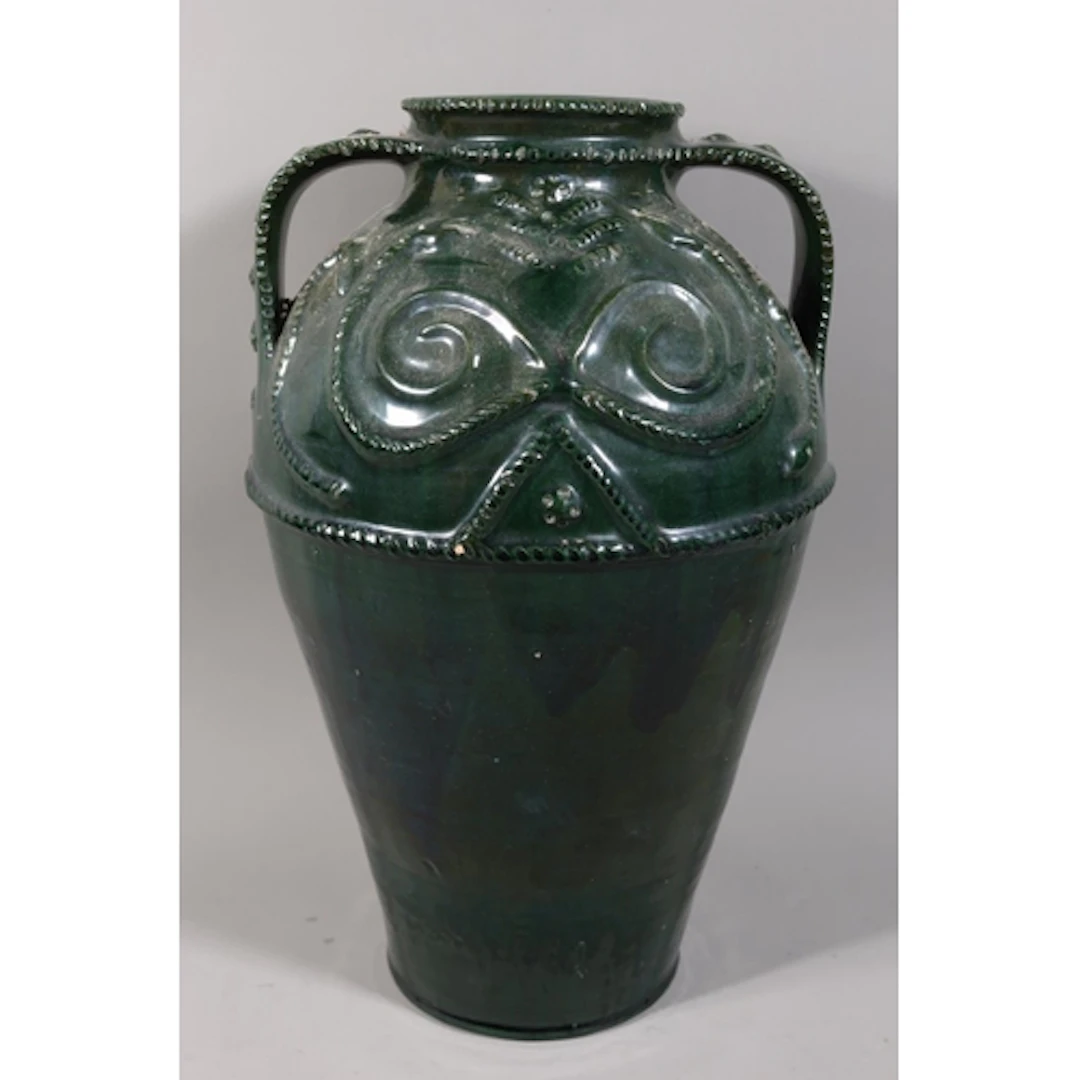 Linthorpe style green glazed terracotta pottery vase, 44cm t...