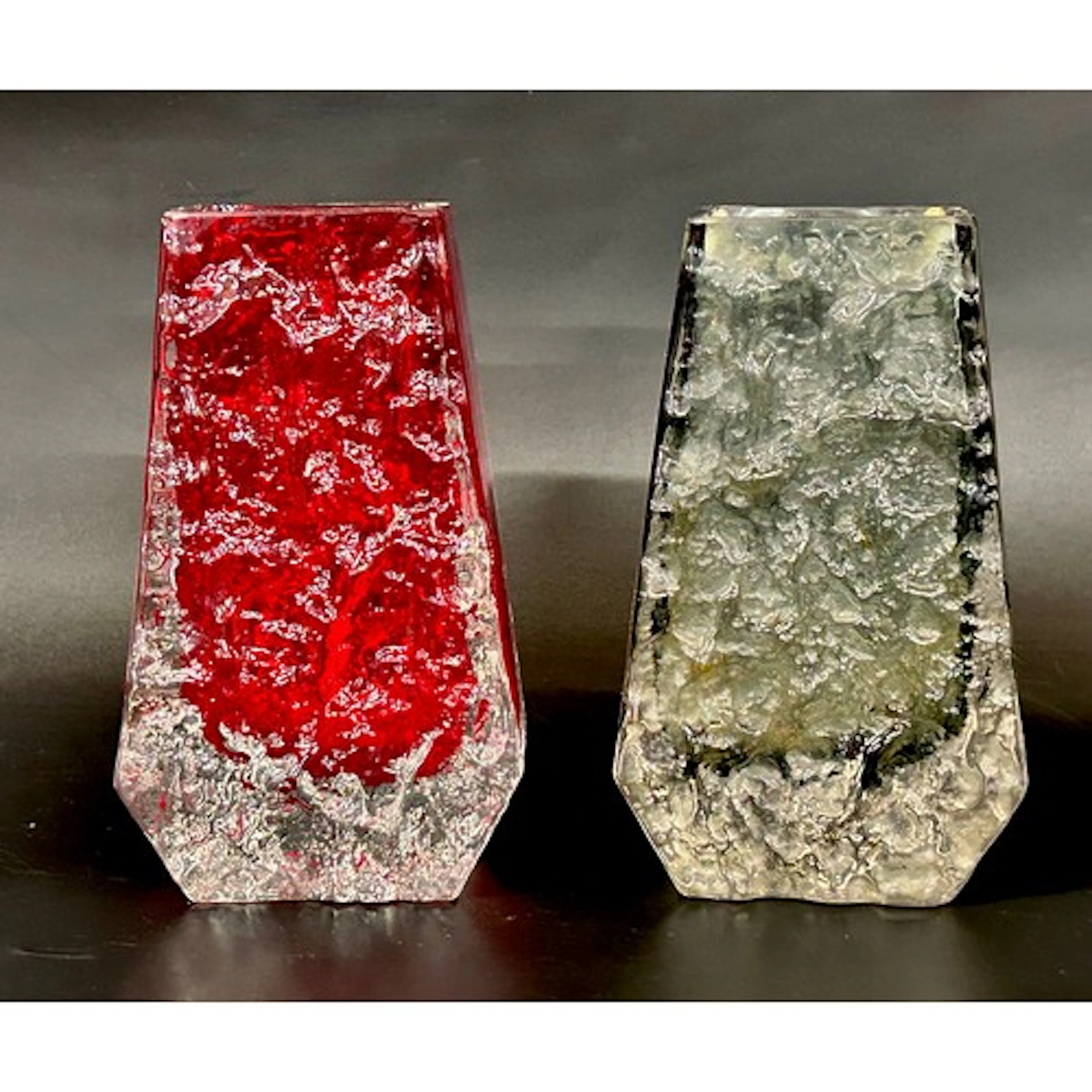Geoffrey Baxter for Whitefriars; two textured glass Coffin v...