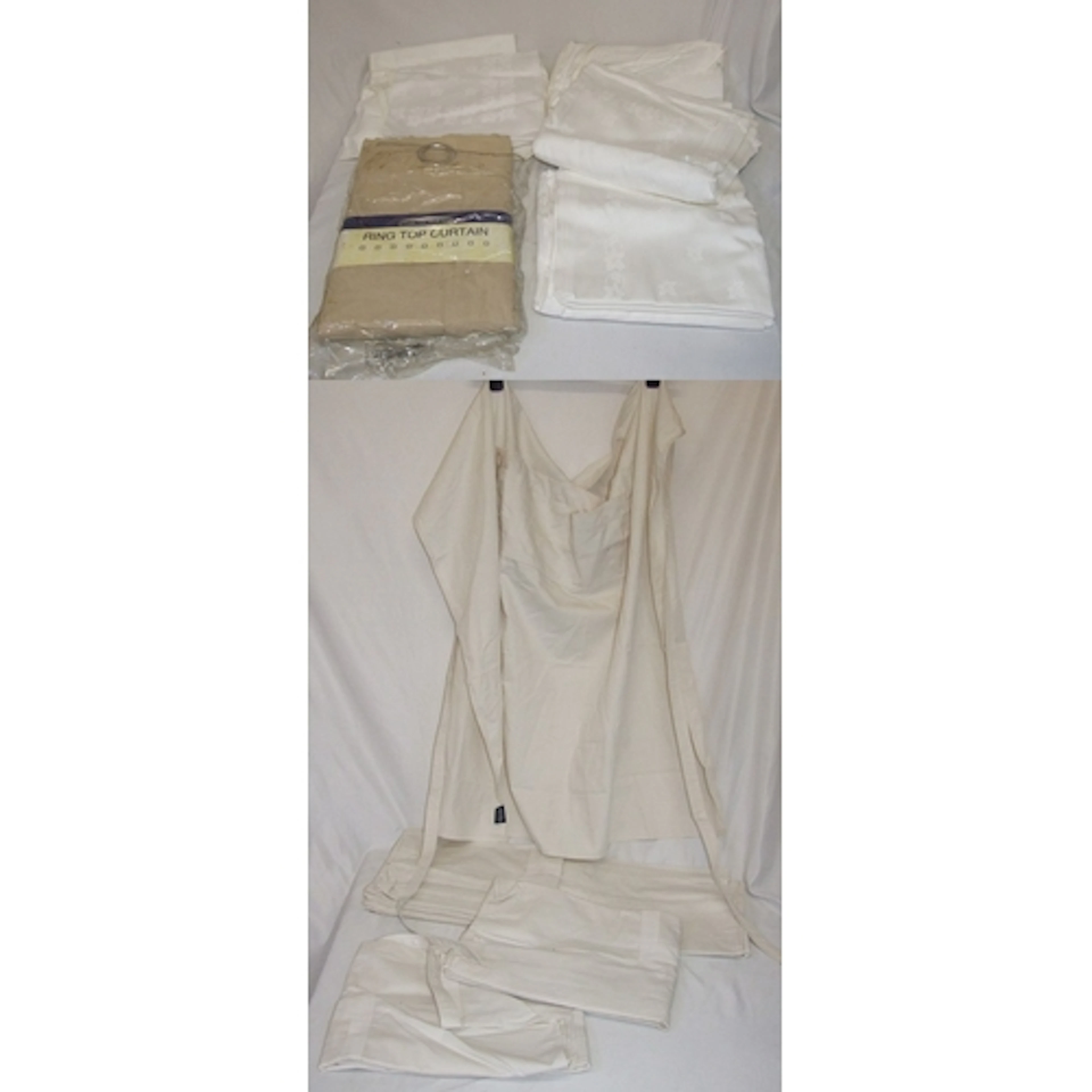 Pair Ring Top Curtains, 40 Linen Napkins approx. 55cm x 55cm...