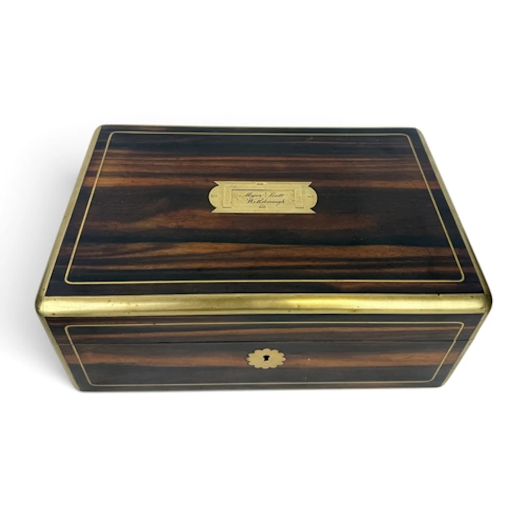 A VICTORIAN BRASS BOUND COROMANDELWOOD DRESSING CASE Red mor...