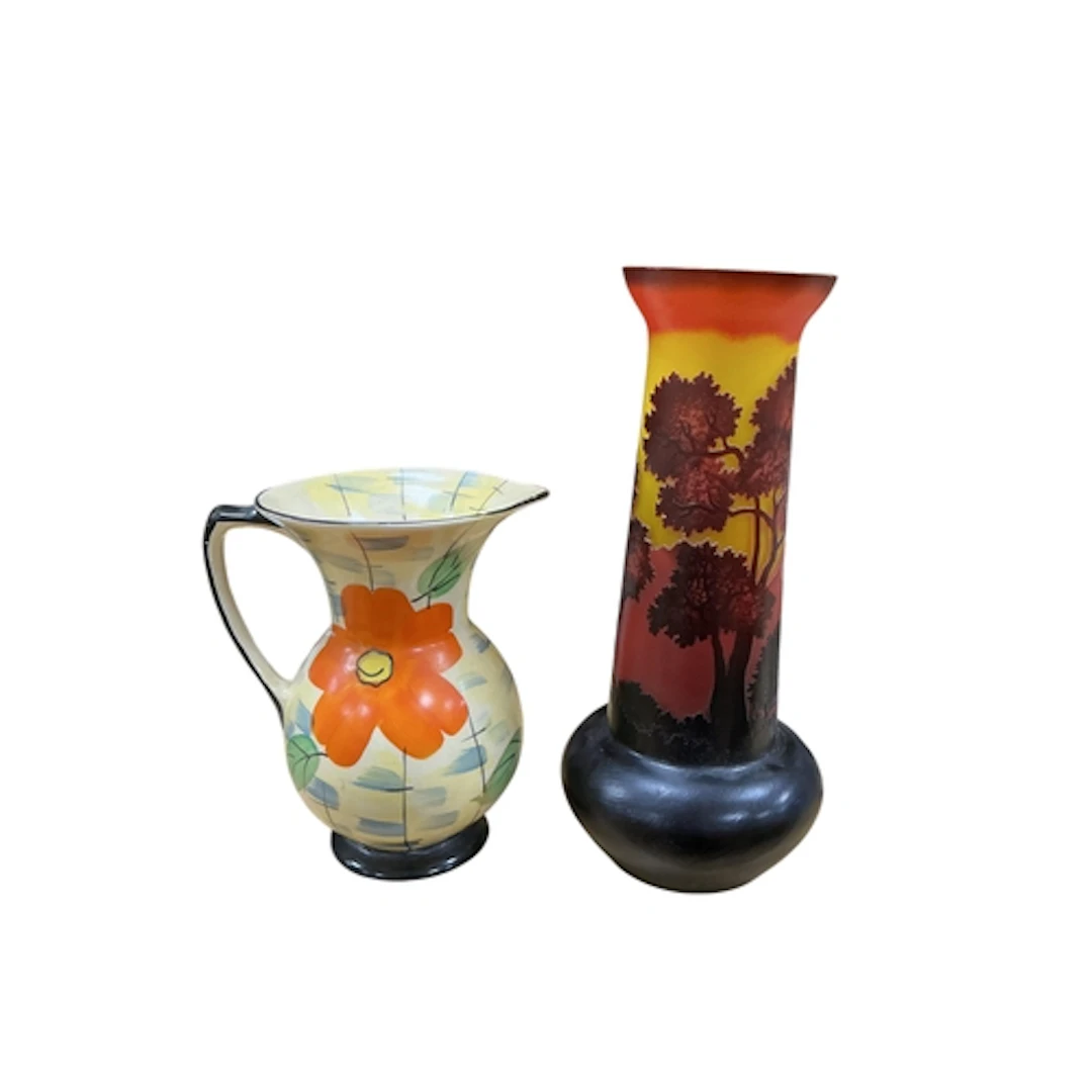 A Galle type overlaid landscape vase, 32cm high, together wi...