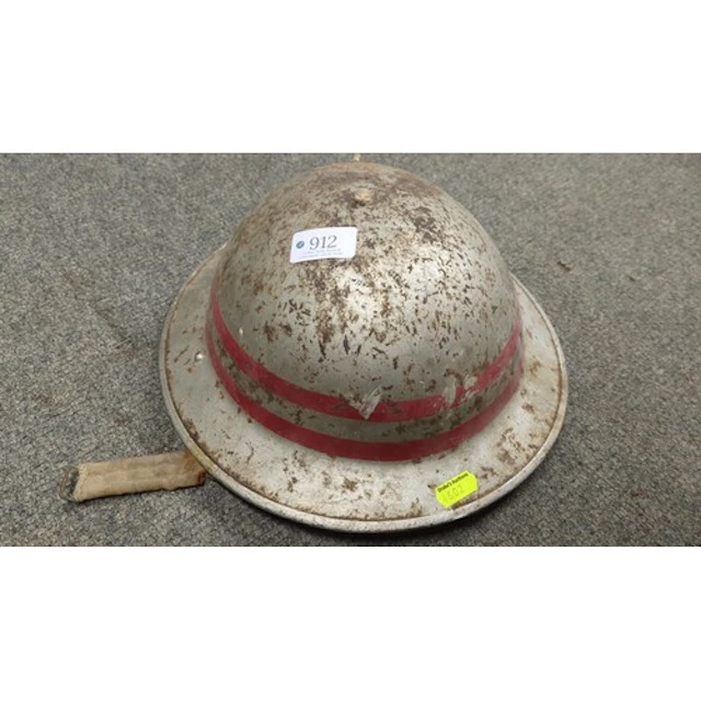 Second World War British fire brigade steel helmet, silver-p...