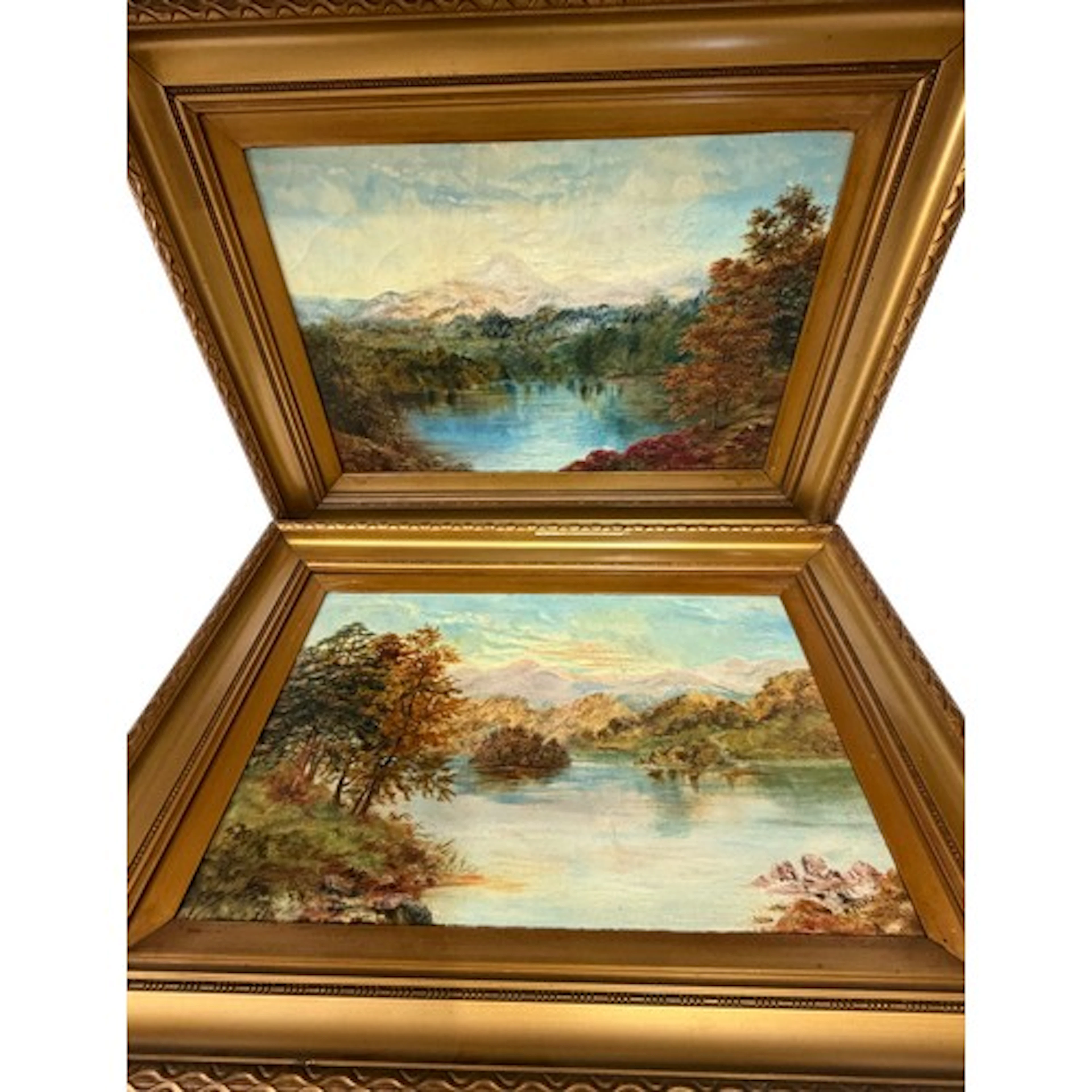 M. French pair of landscape oil on canvas, depicting mountai...